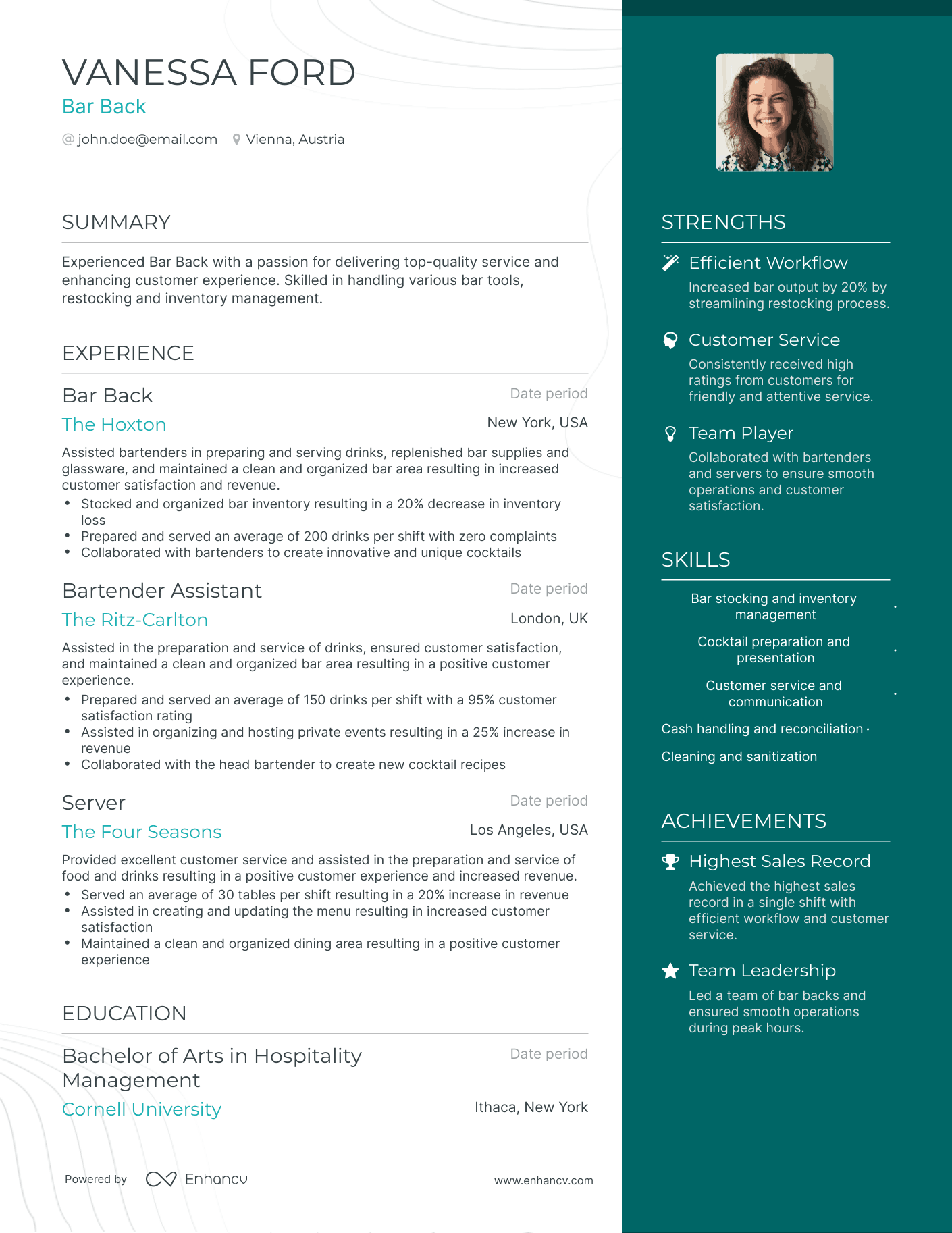 5 Bar Back Resume Examples & Guide for 2023