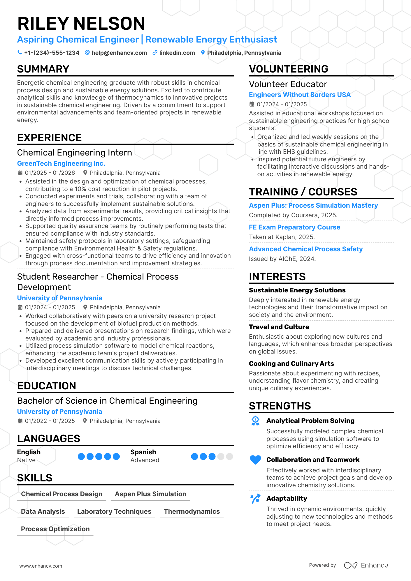 A resume example of a Entry Level Chemical Engineer