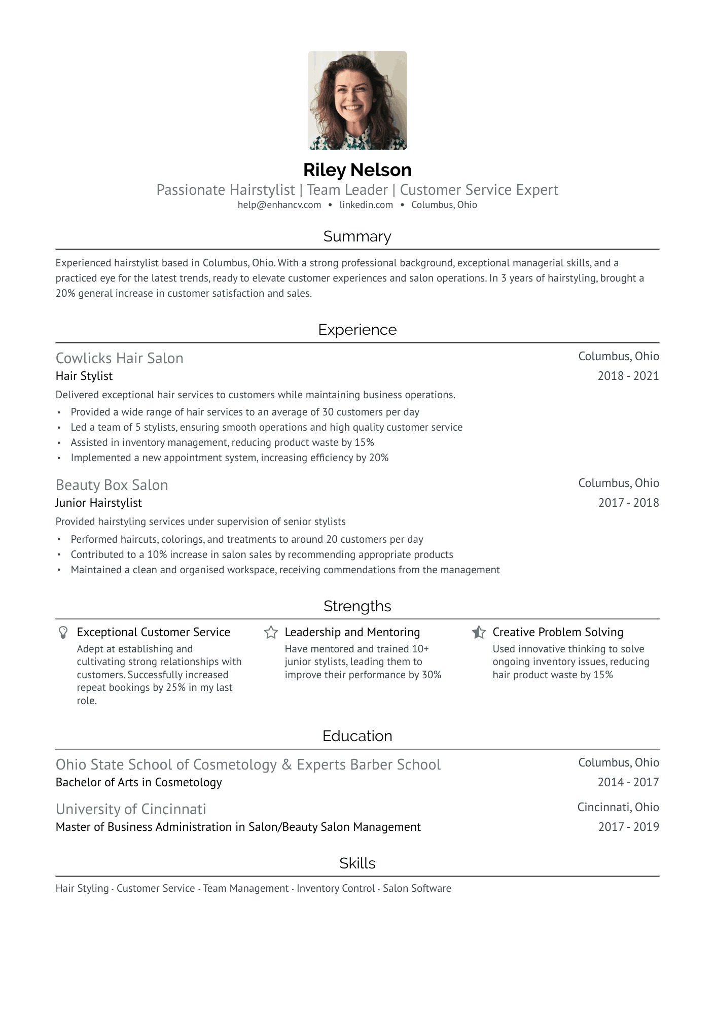 resume example for hair stylist