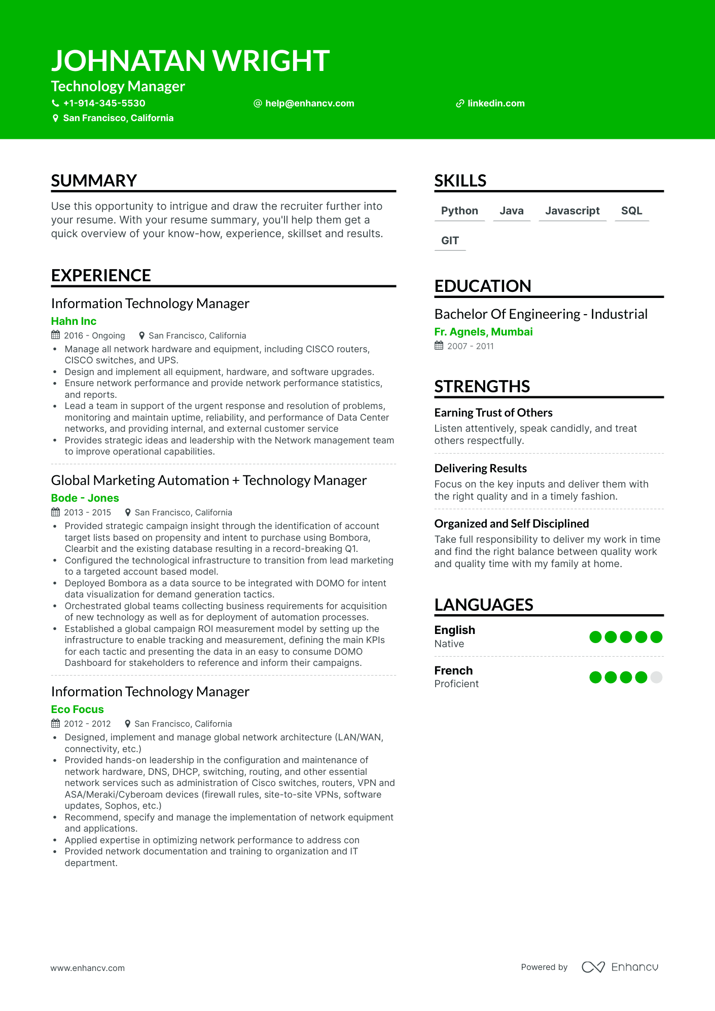 Technology Manager Resume Examples & Guide for 2023 (Layout, Skills ...