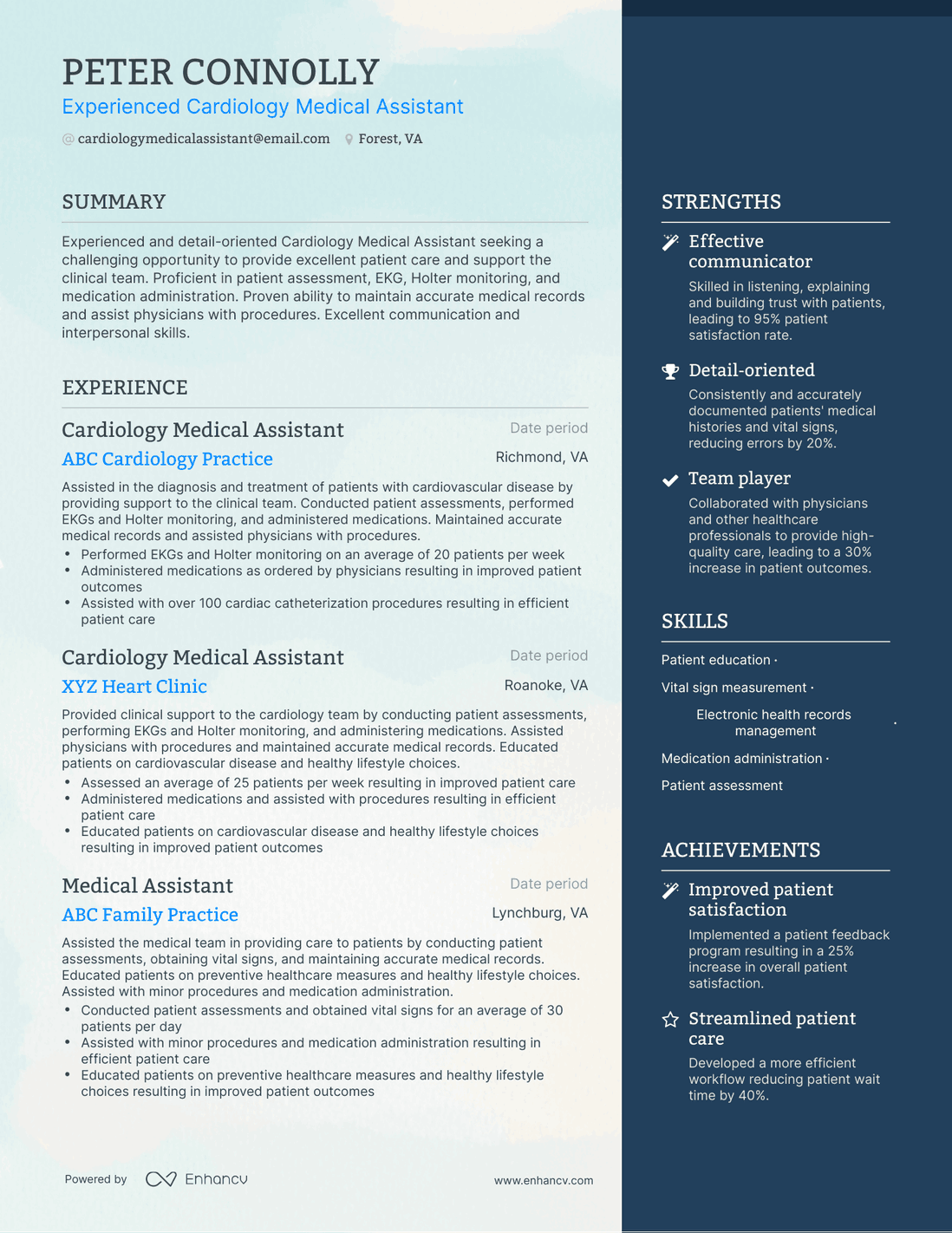 One Page Cardiology Medical Assistant Resume Template