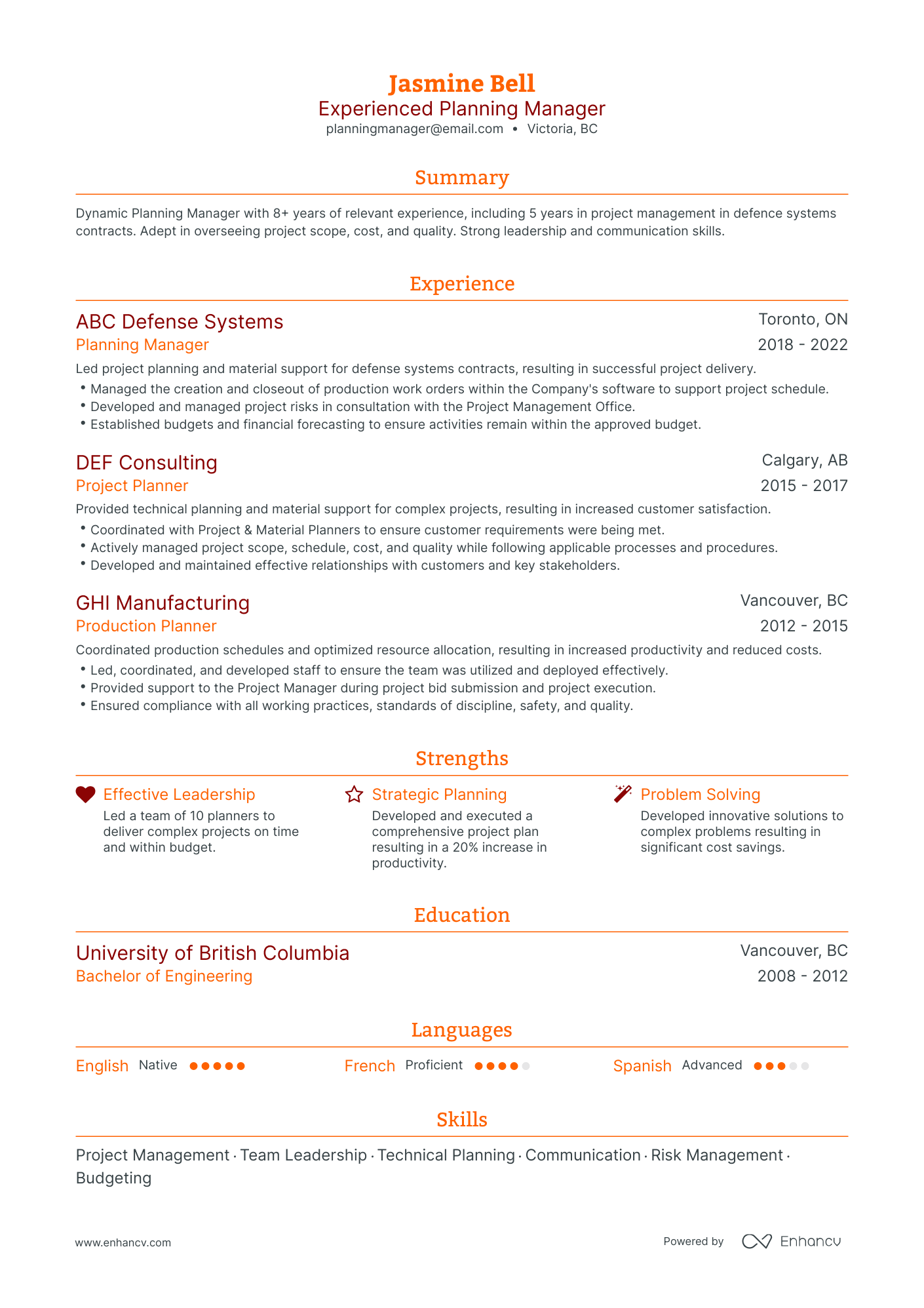 Traditional Planning Manager Resume Template