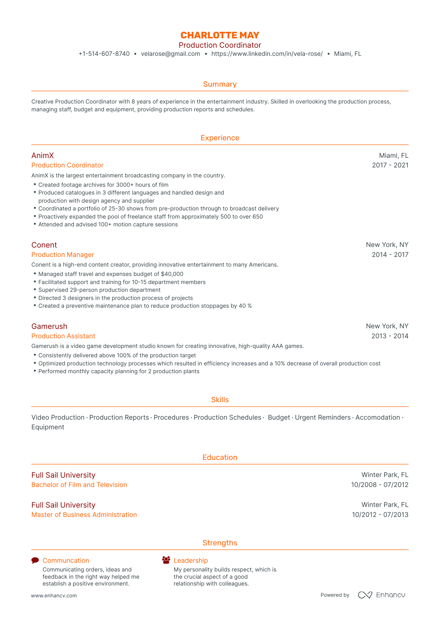 Traditional Production Coordinator Resume Template