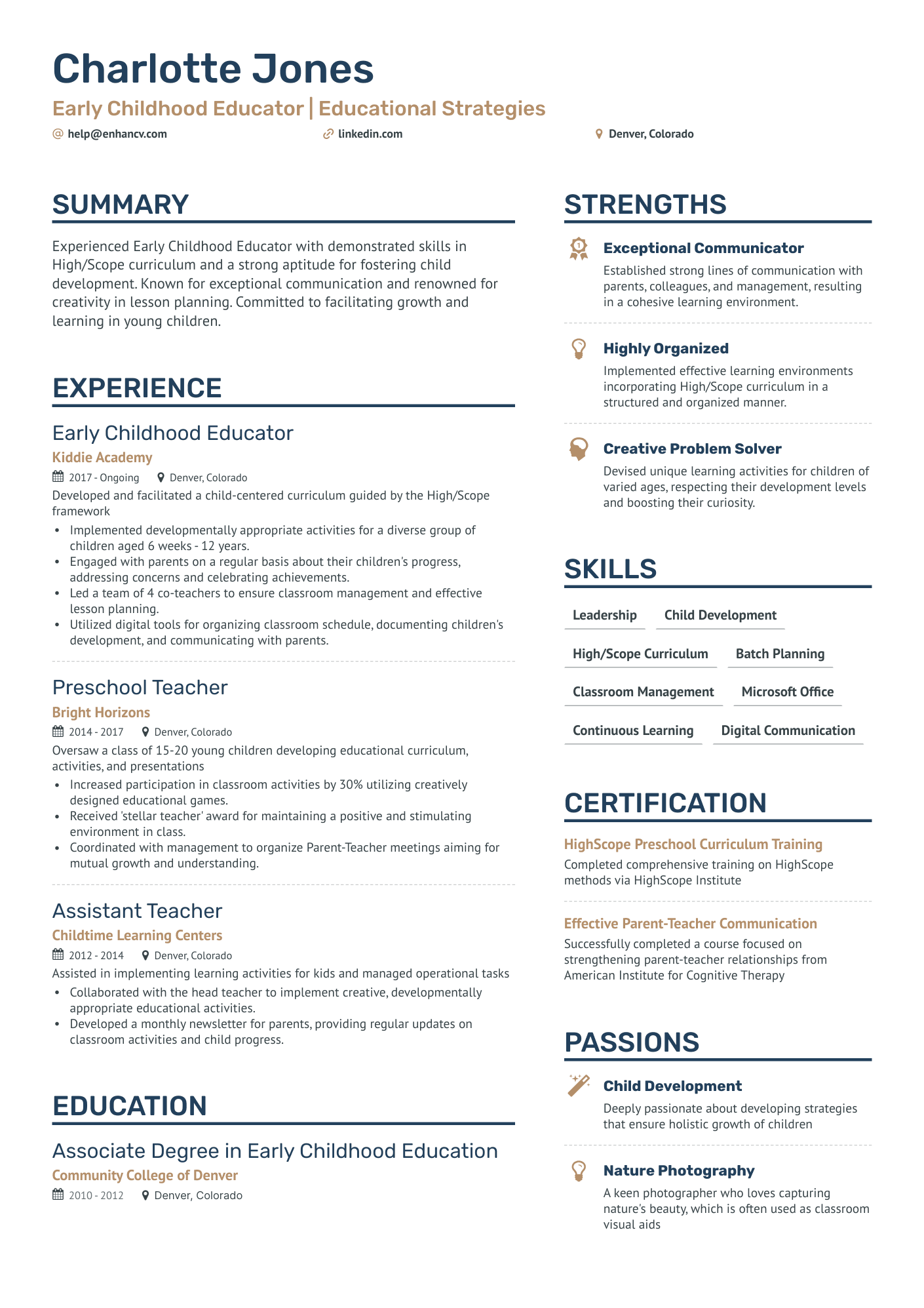 resume format for pre primary teacher