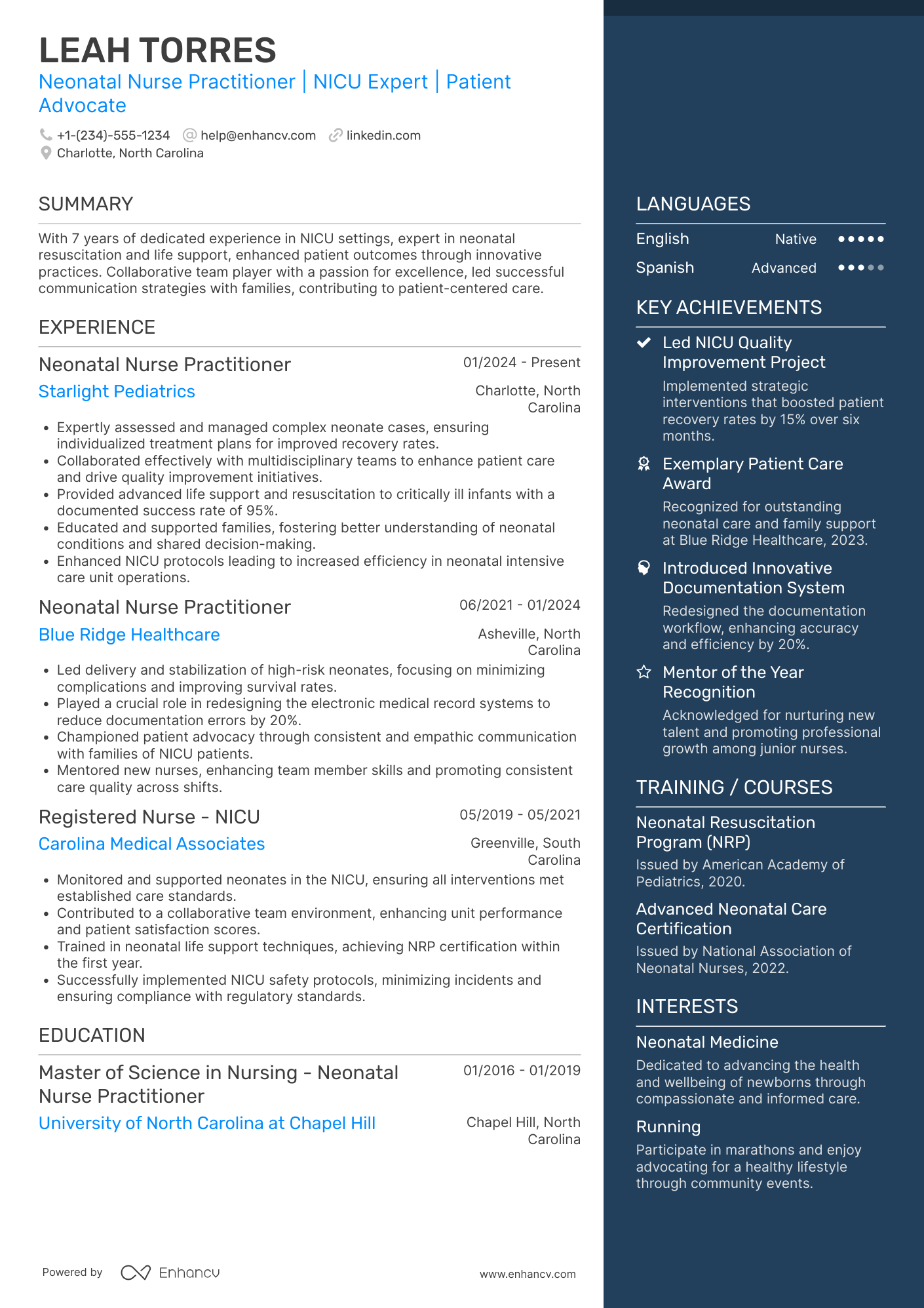 A resume example of a Neonatal Nurse Practitioner (NNP)