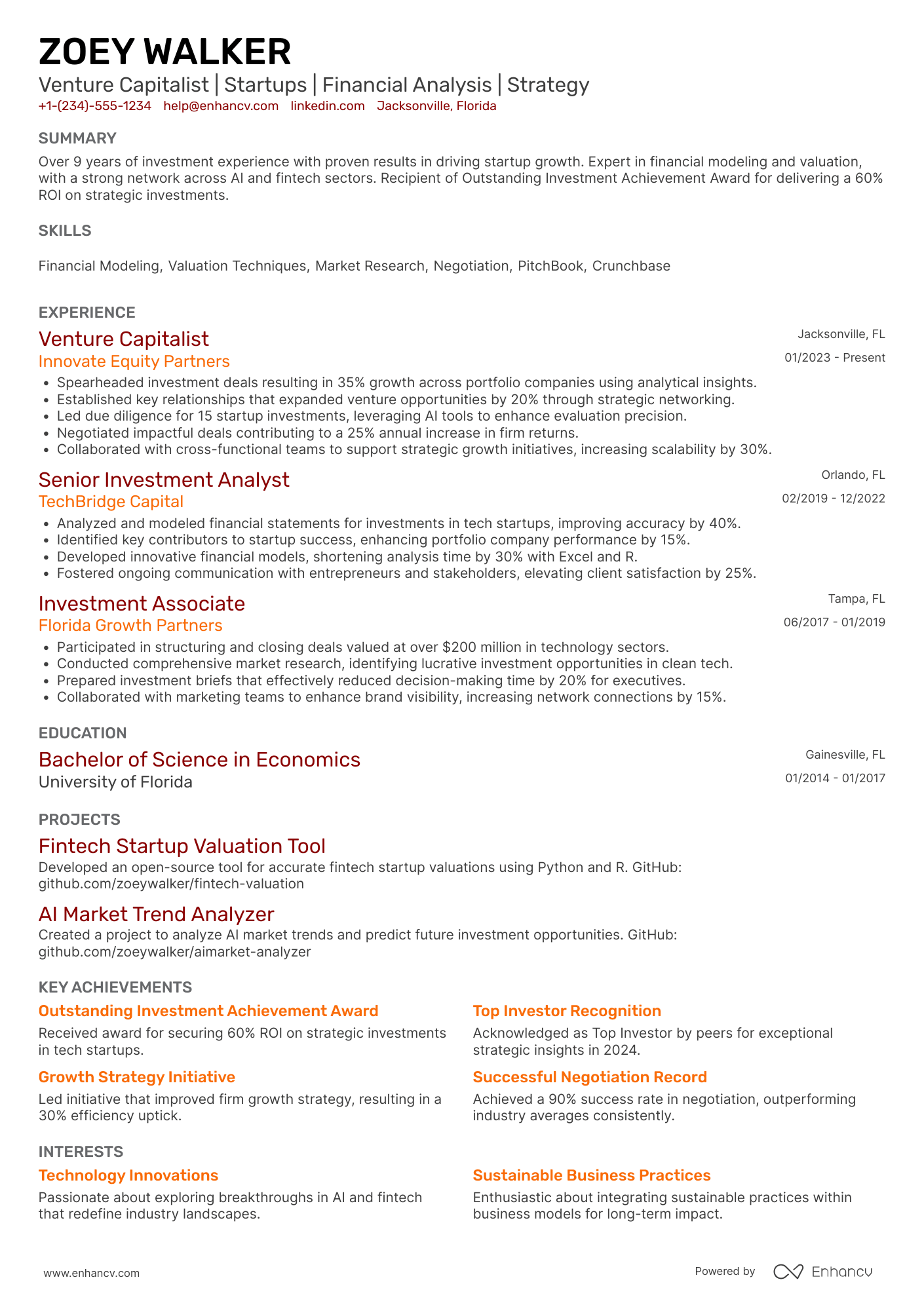 A resume example of a Silicon Valley Venture Capitalist