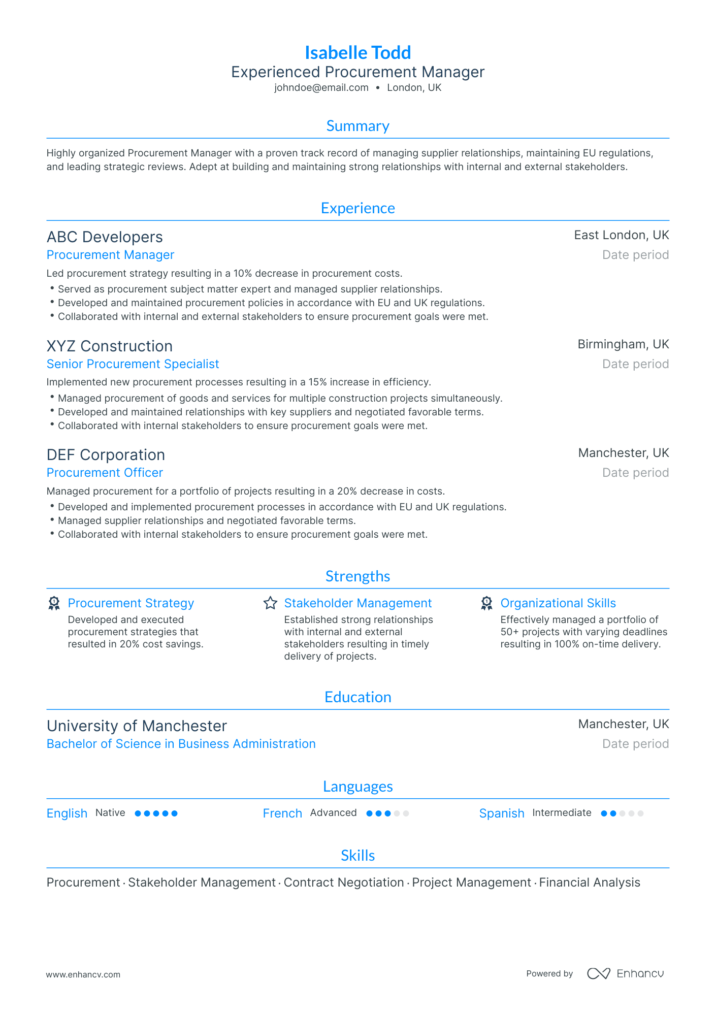 Traditional Procurement Manager Resume Template