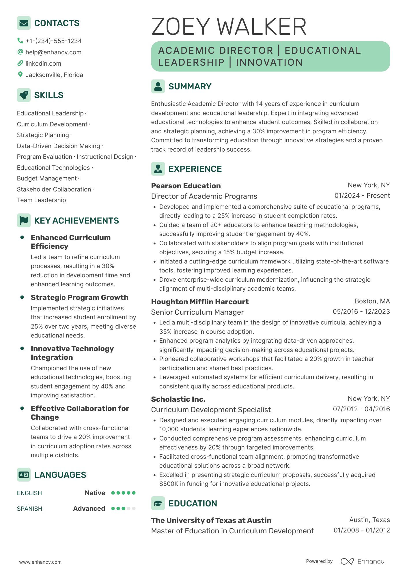 A resume example of a Academic Director