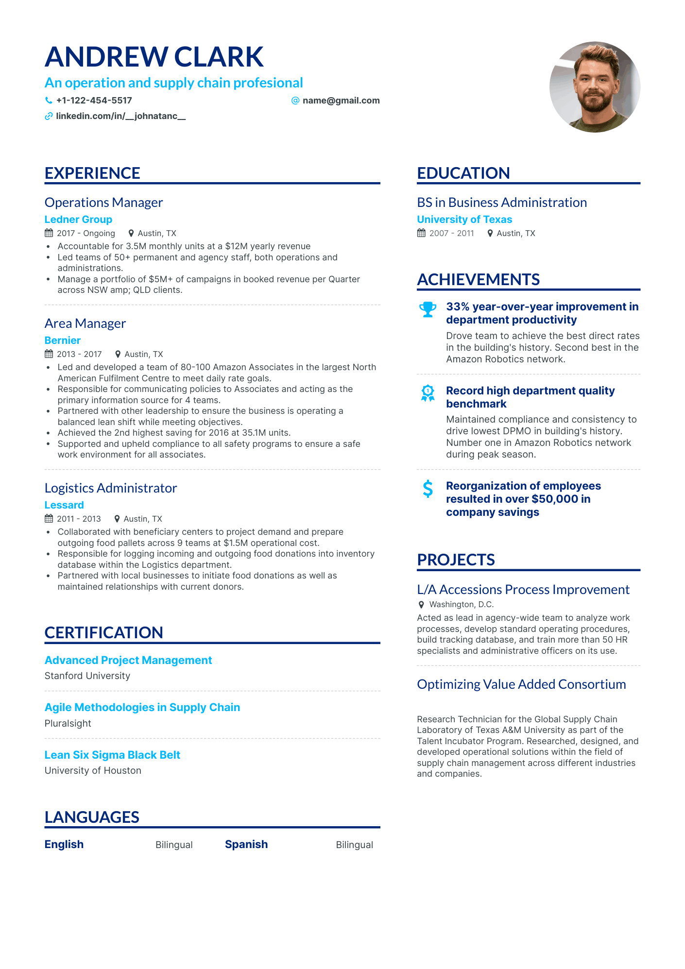 Simple Operations Manager Resume Template