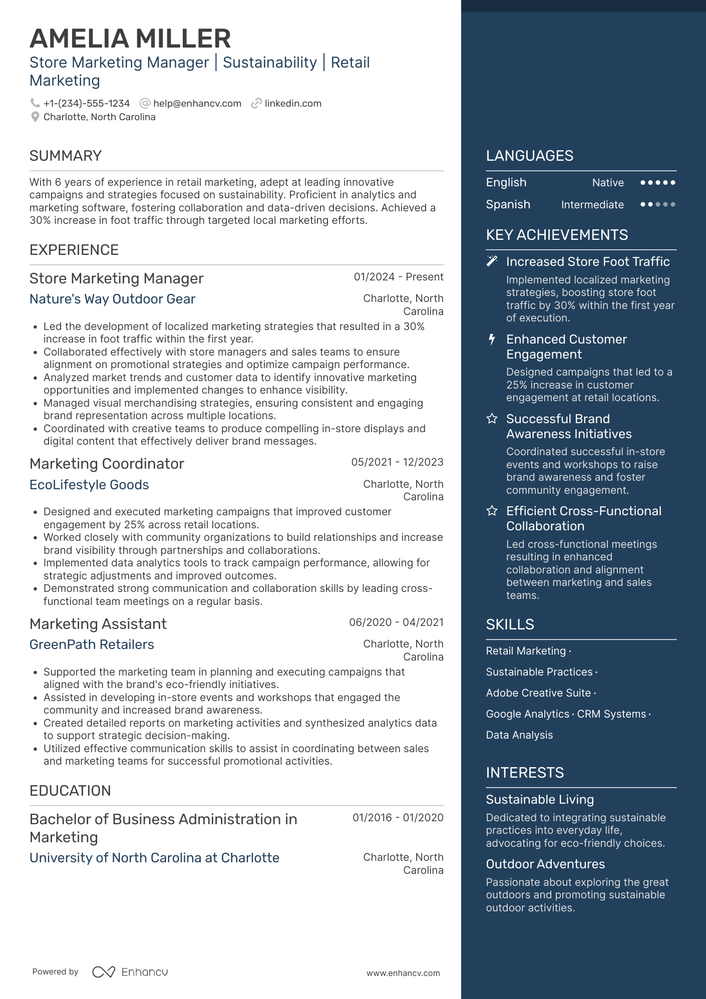 A resume example of a Store Marketing Manager
