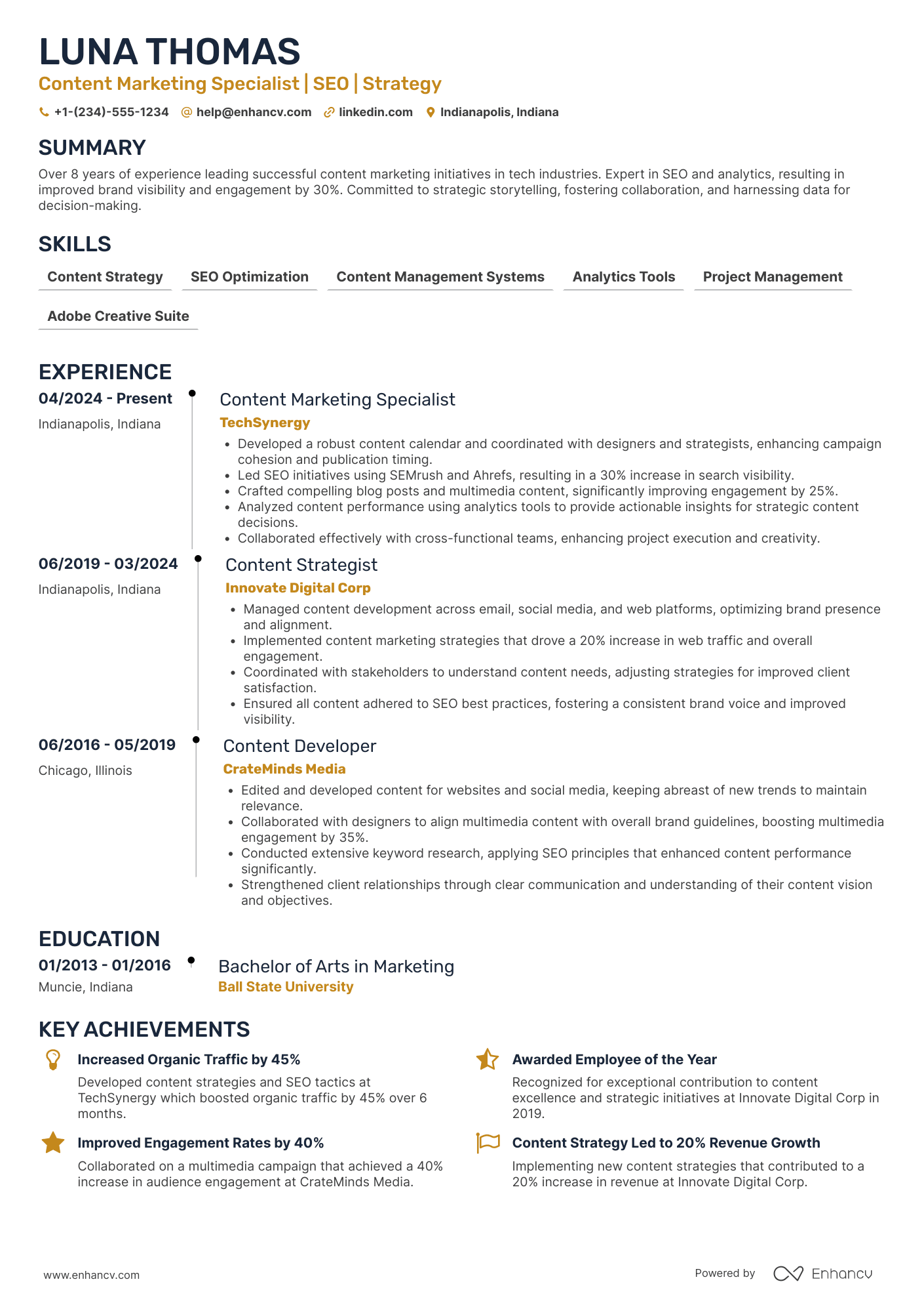 A resume example of a Content Marketing Coordinator