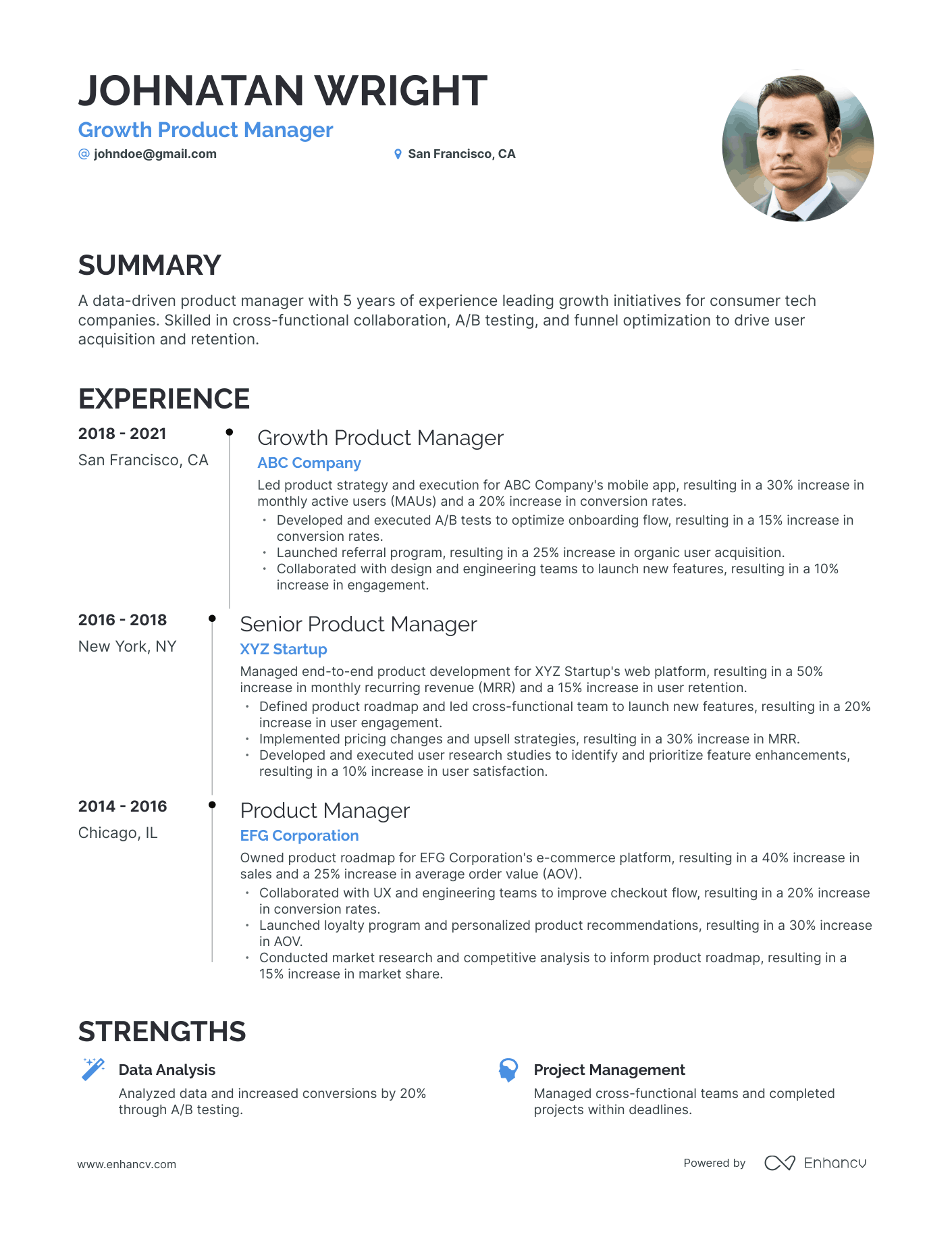 Timeline Growth Product Manager Resume Template