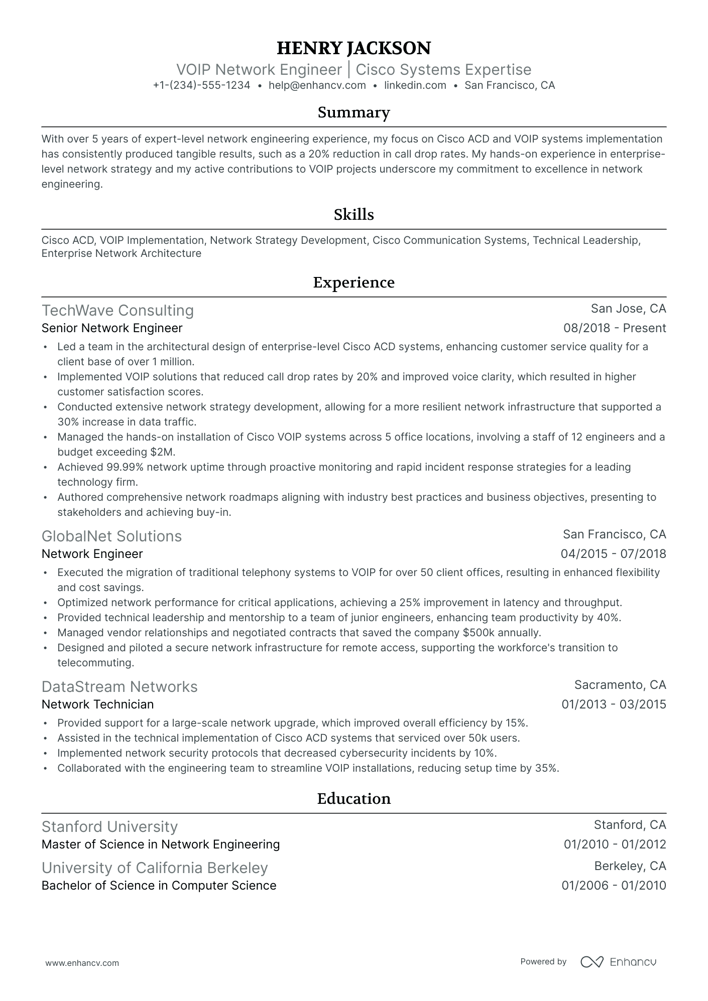 cisco voip support engineer resume