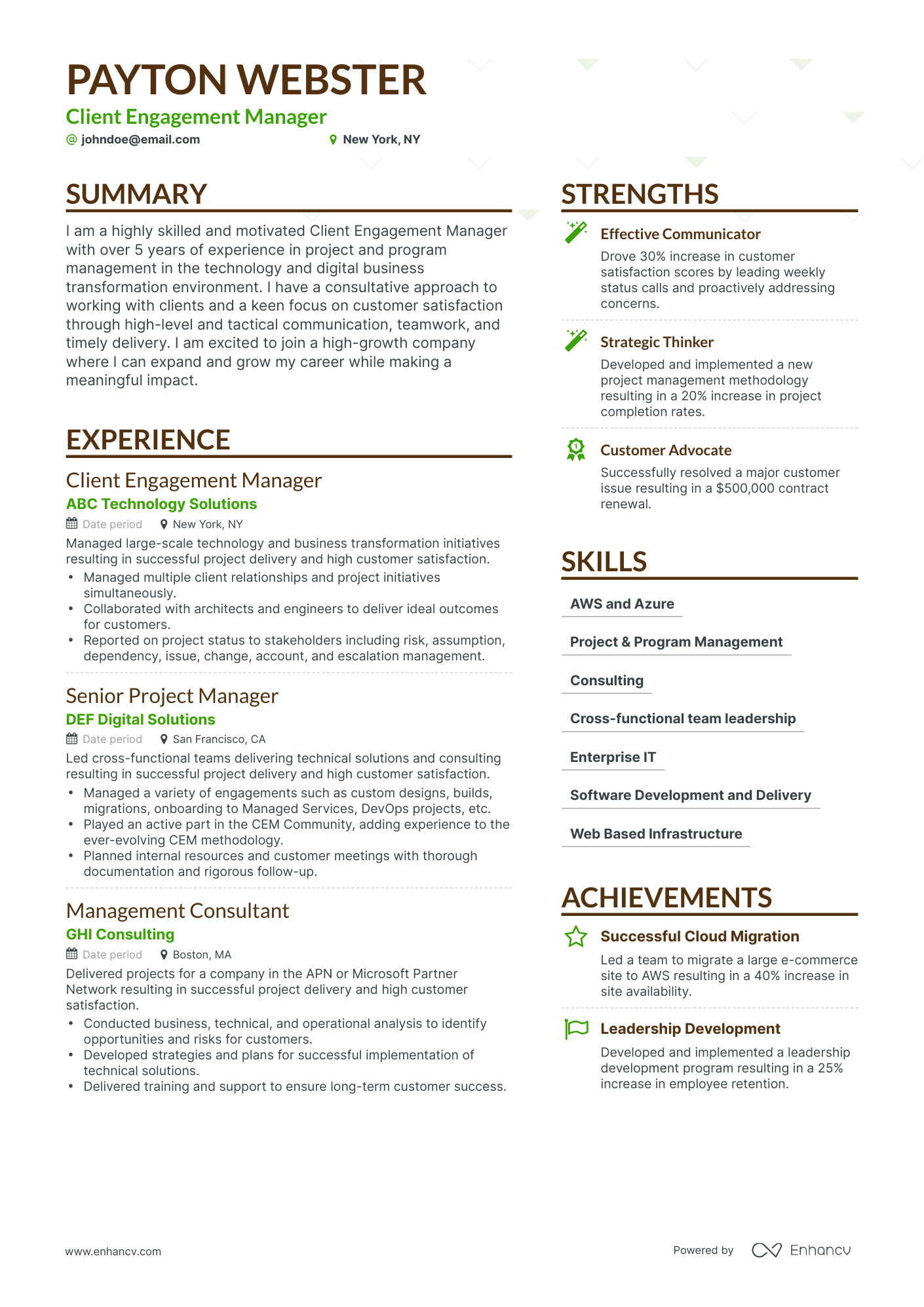 Simple Client Engagement Manager Resume Template
