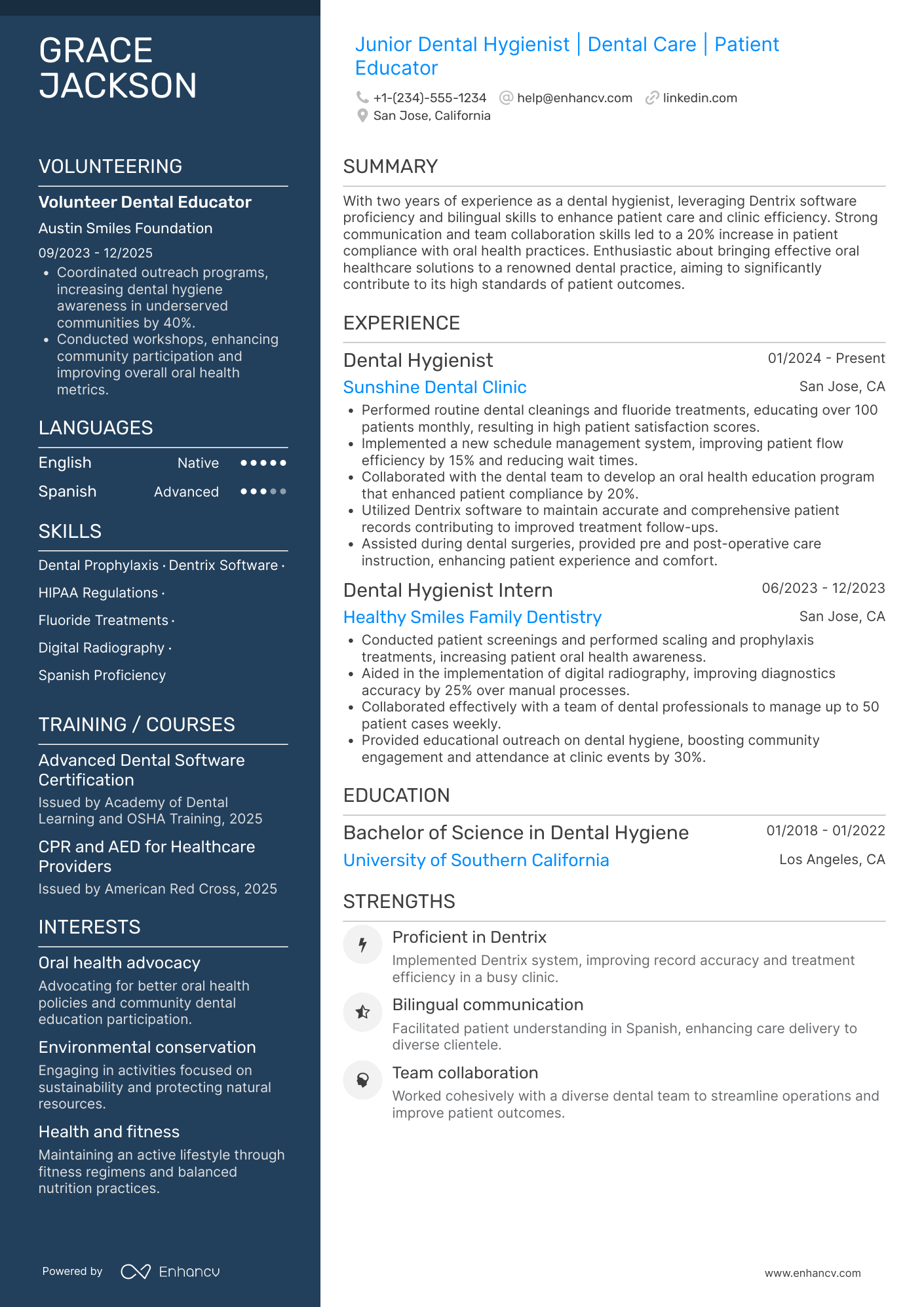 A resume example of a Junior Dental Hygienist