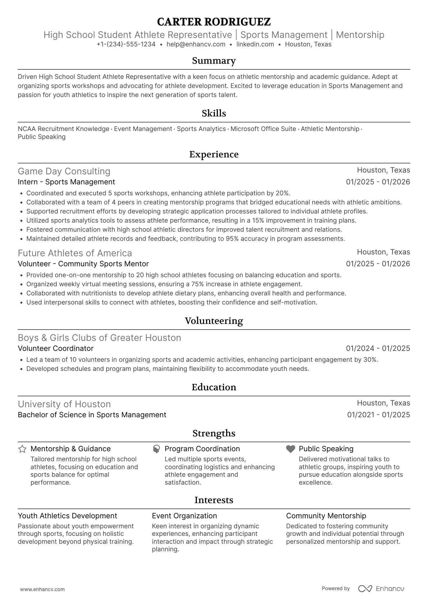 A resume example of a High School Student Athlete��
