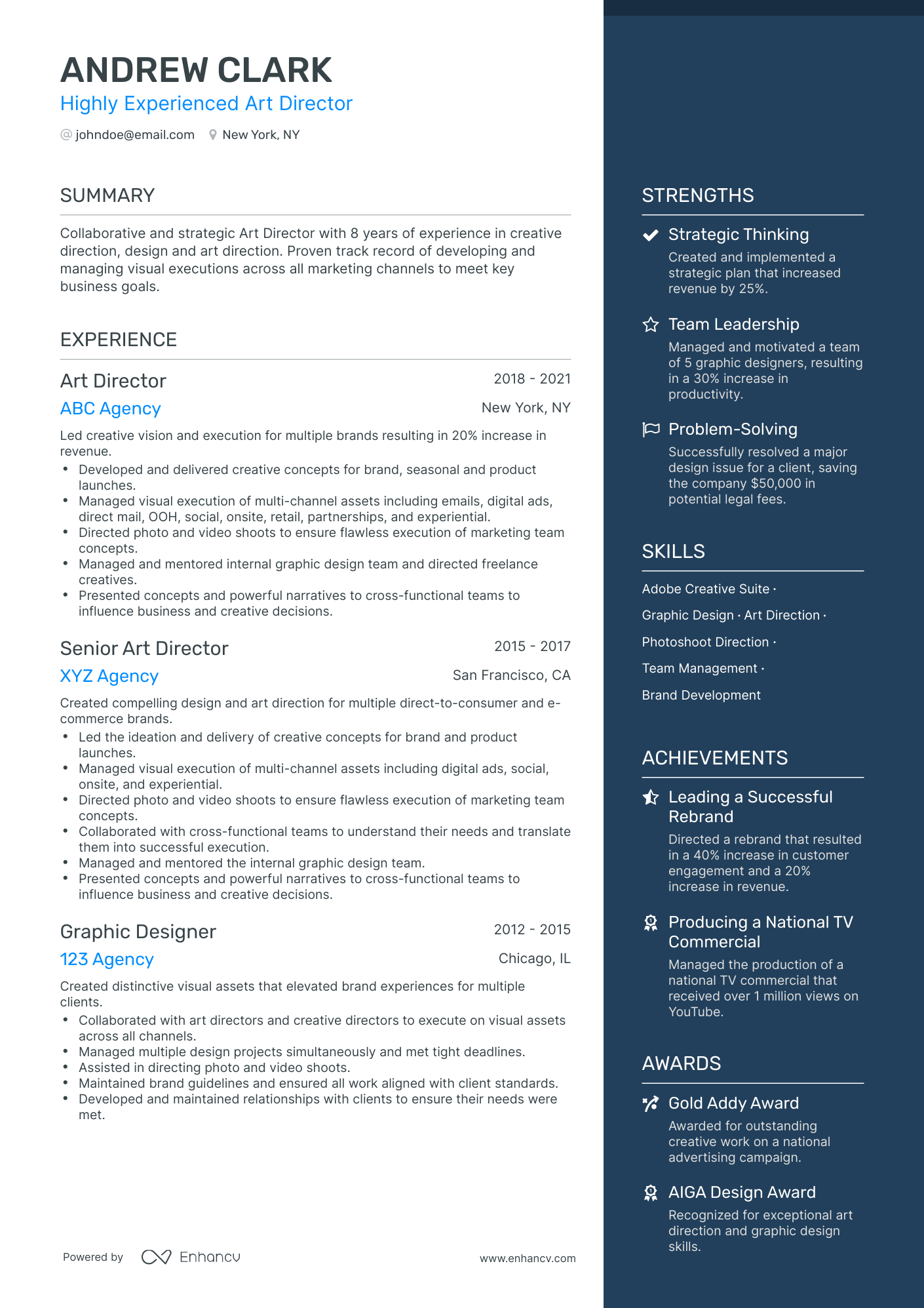 One Page Art Director Resume Template
