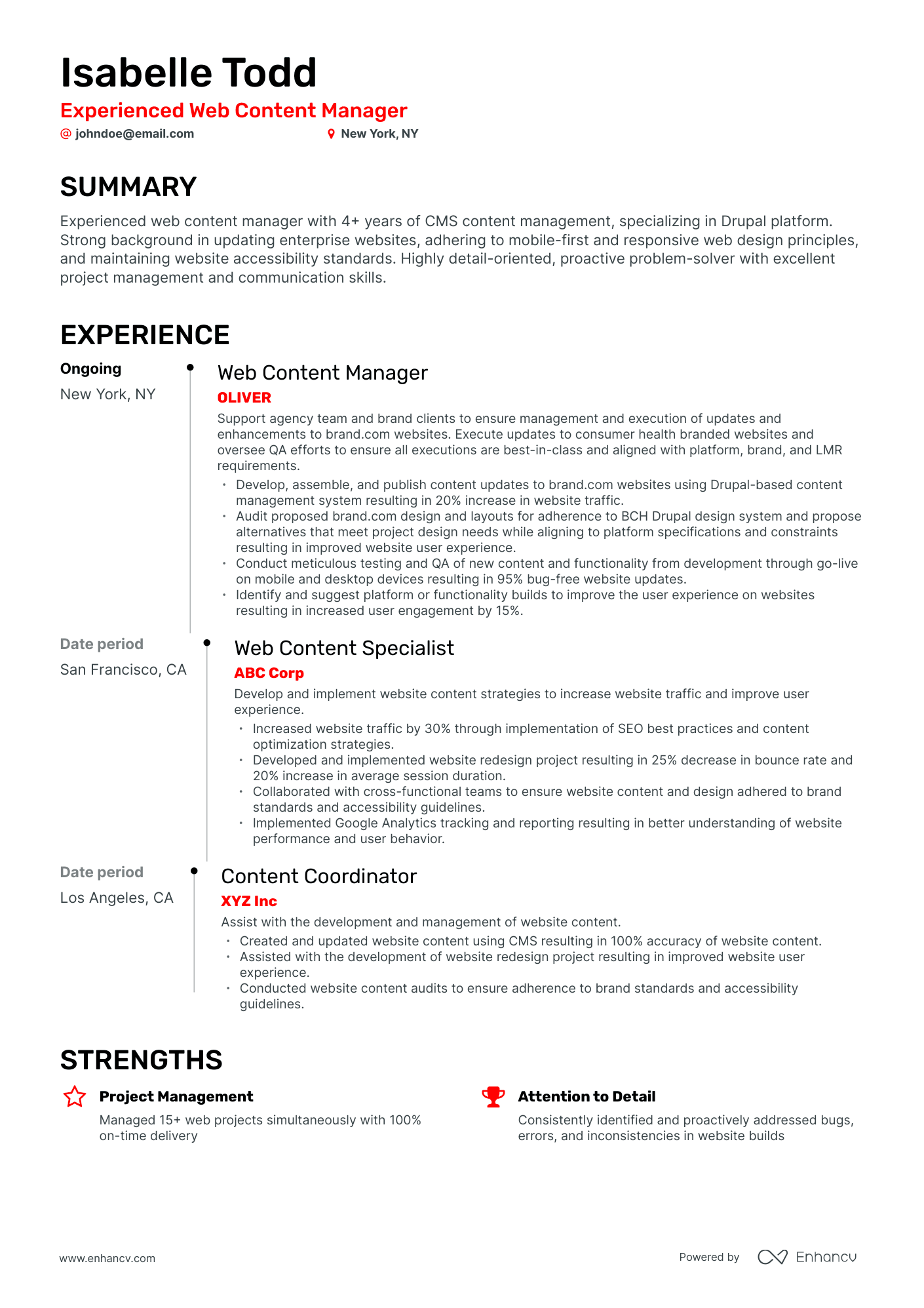 Timeline Web Content Manager Resume Template