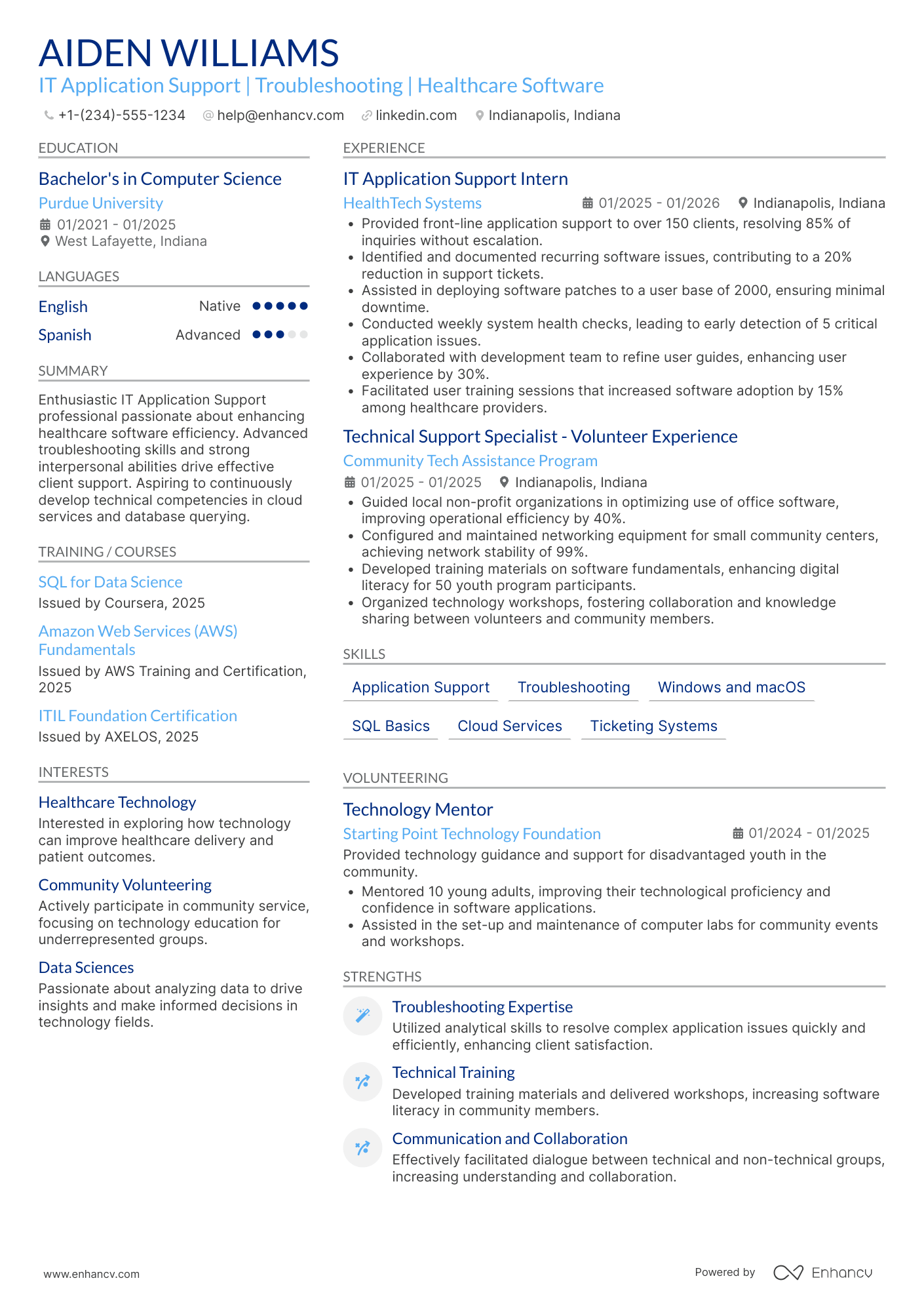 A resume example of a Entry Level IT Application Support