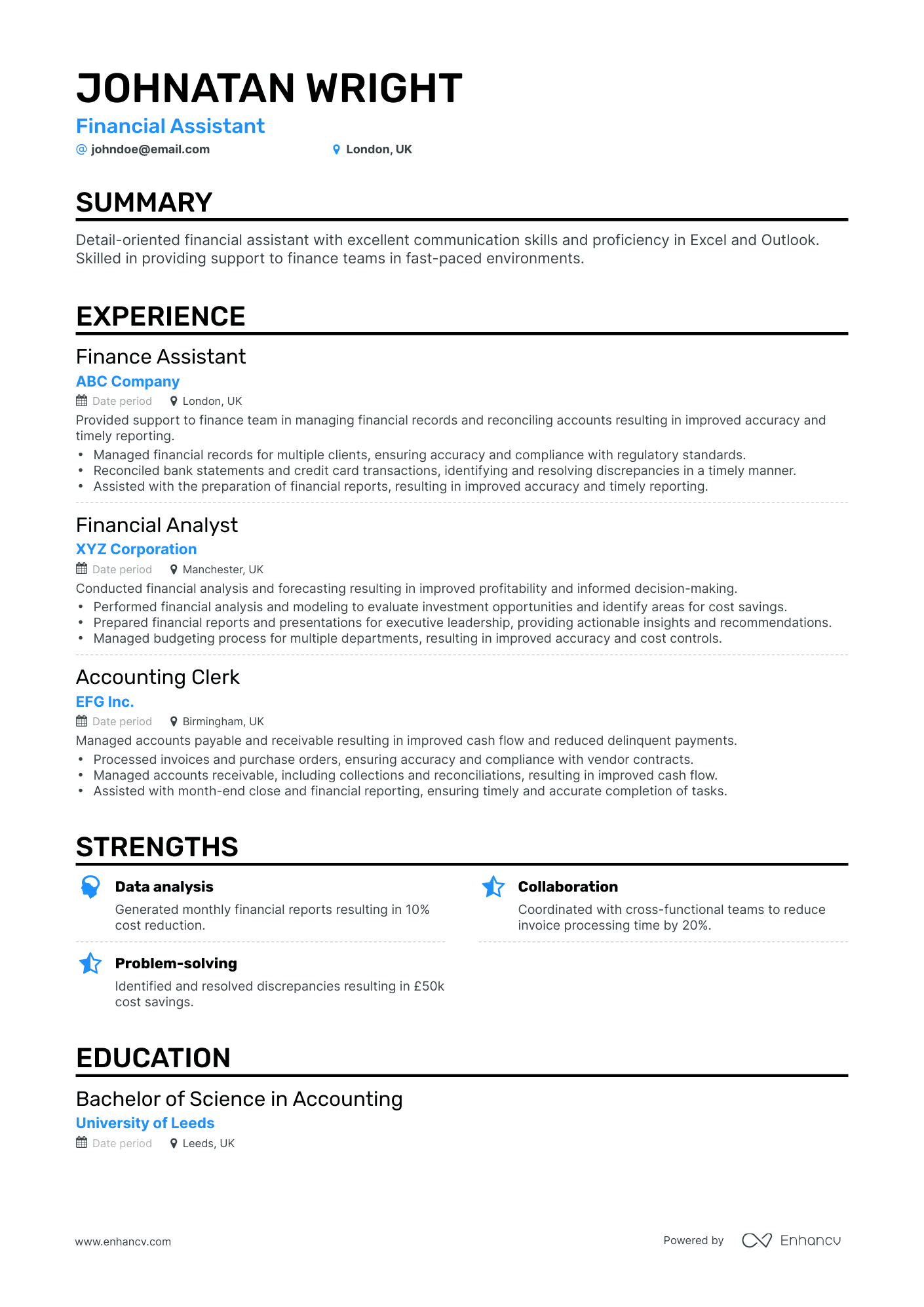 Classic Financial Assistant Resume Template