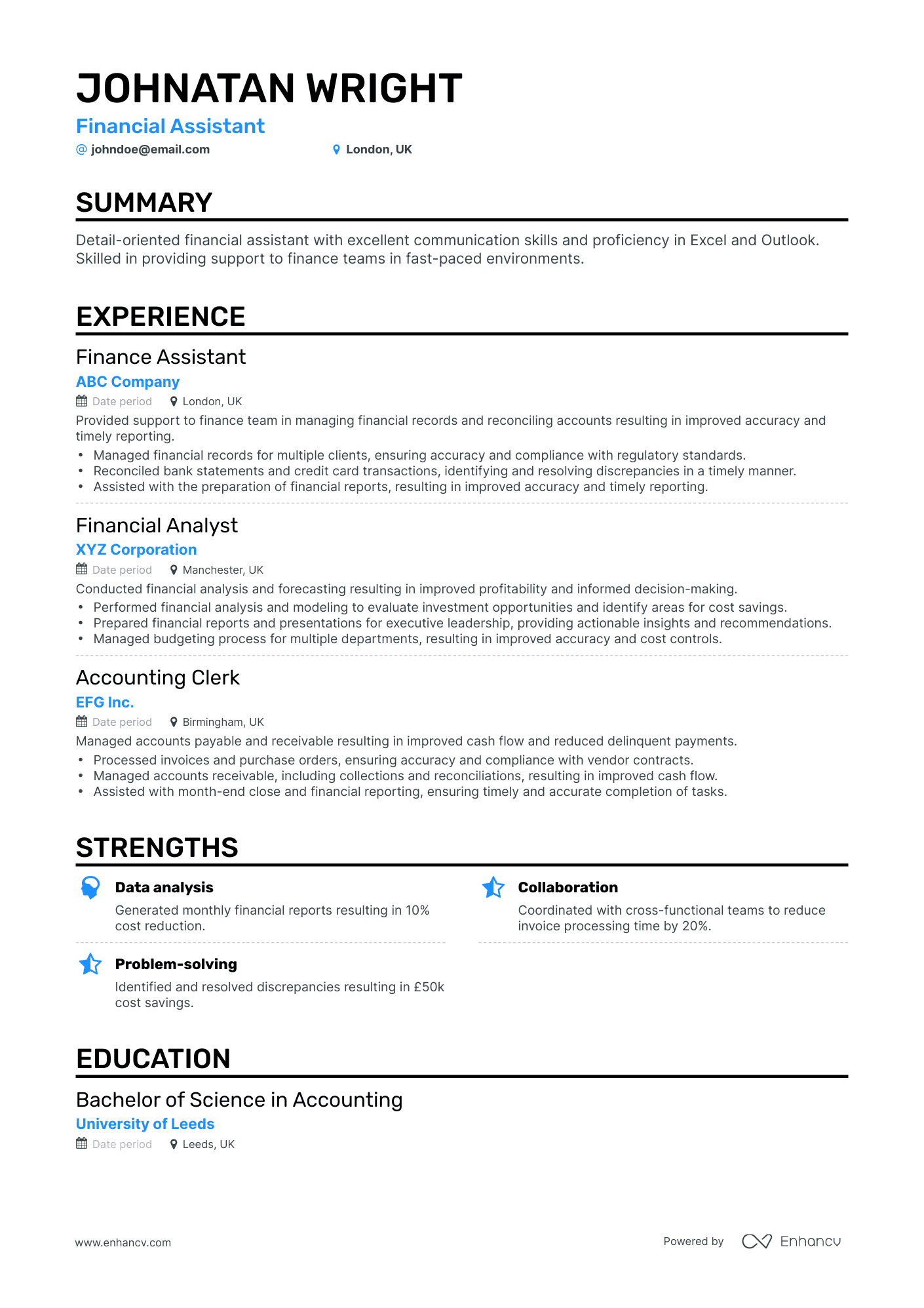 finance assistant job skills resume