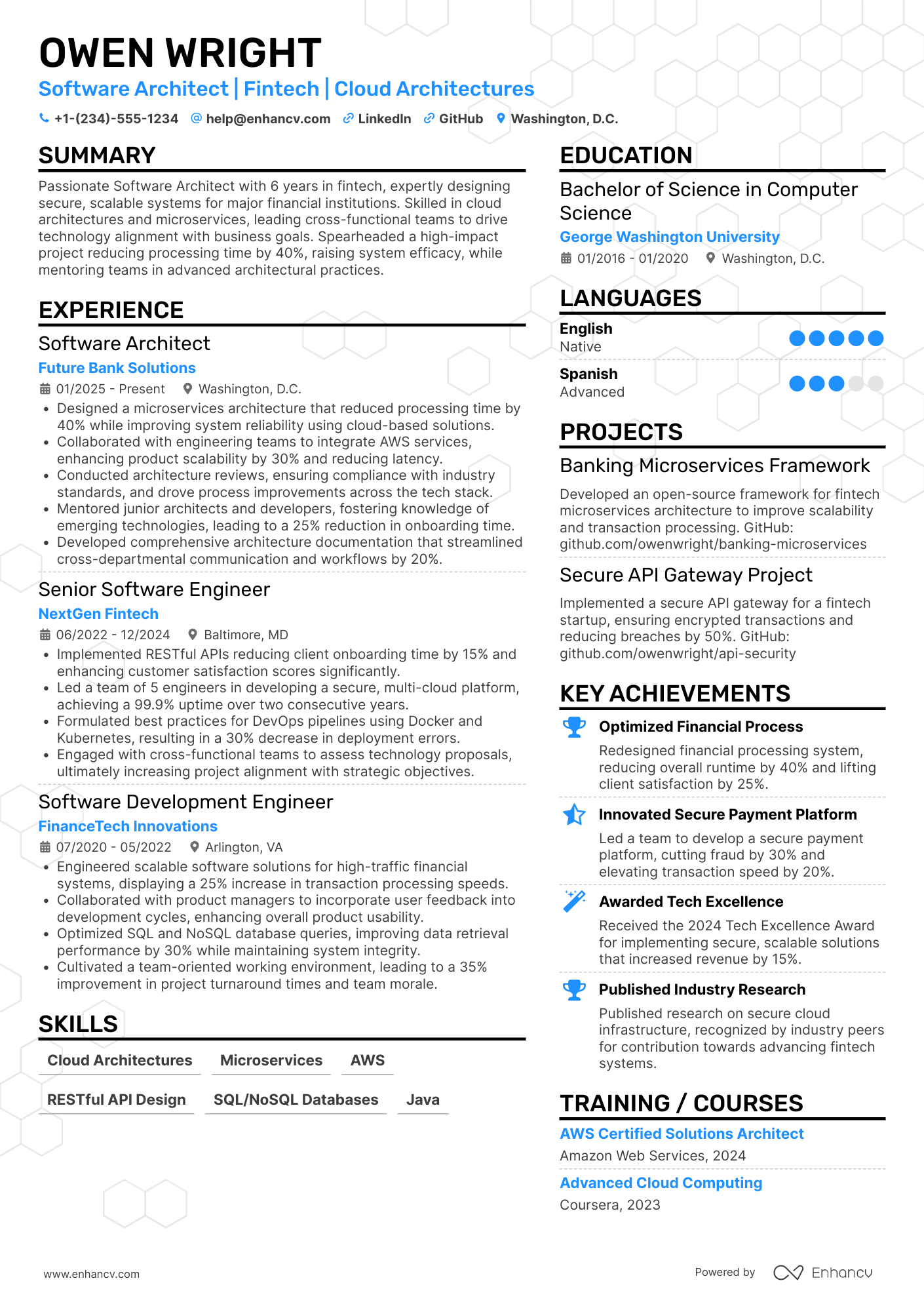 A resume example of a Software Architect