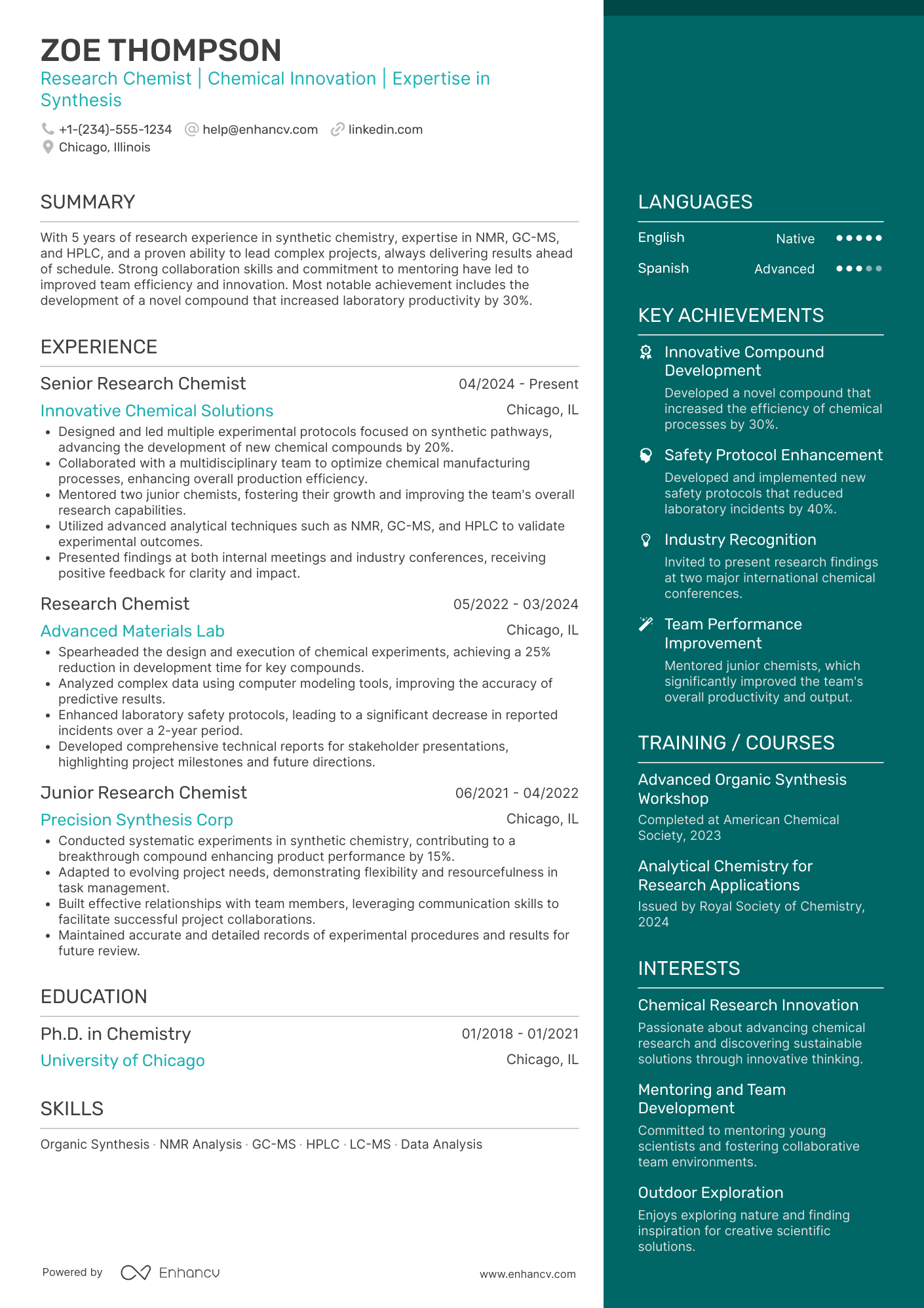 A resume example of a Research Chemist