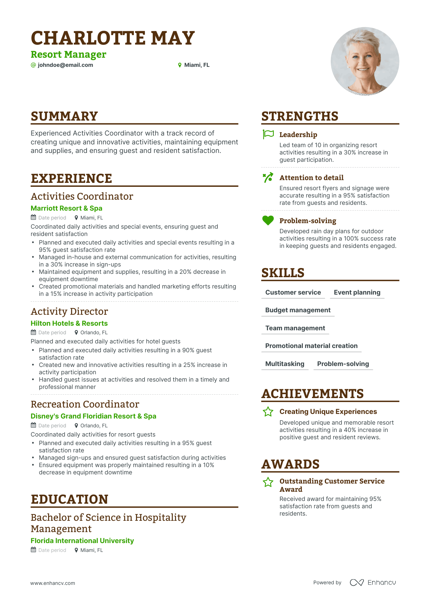 Simple Resort Manager Resume Template