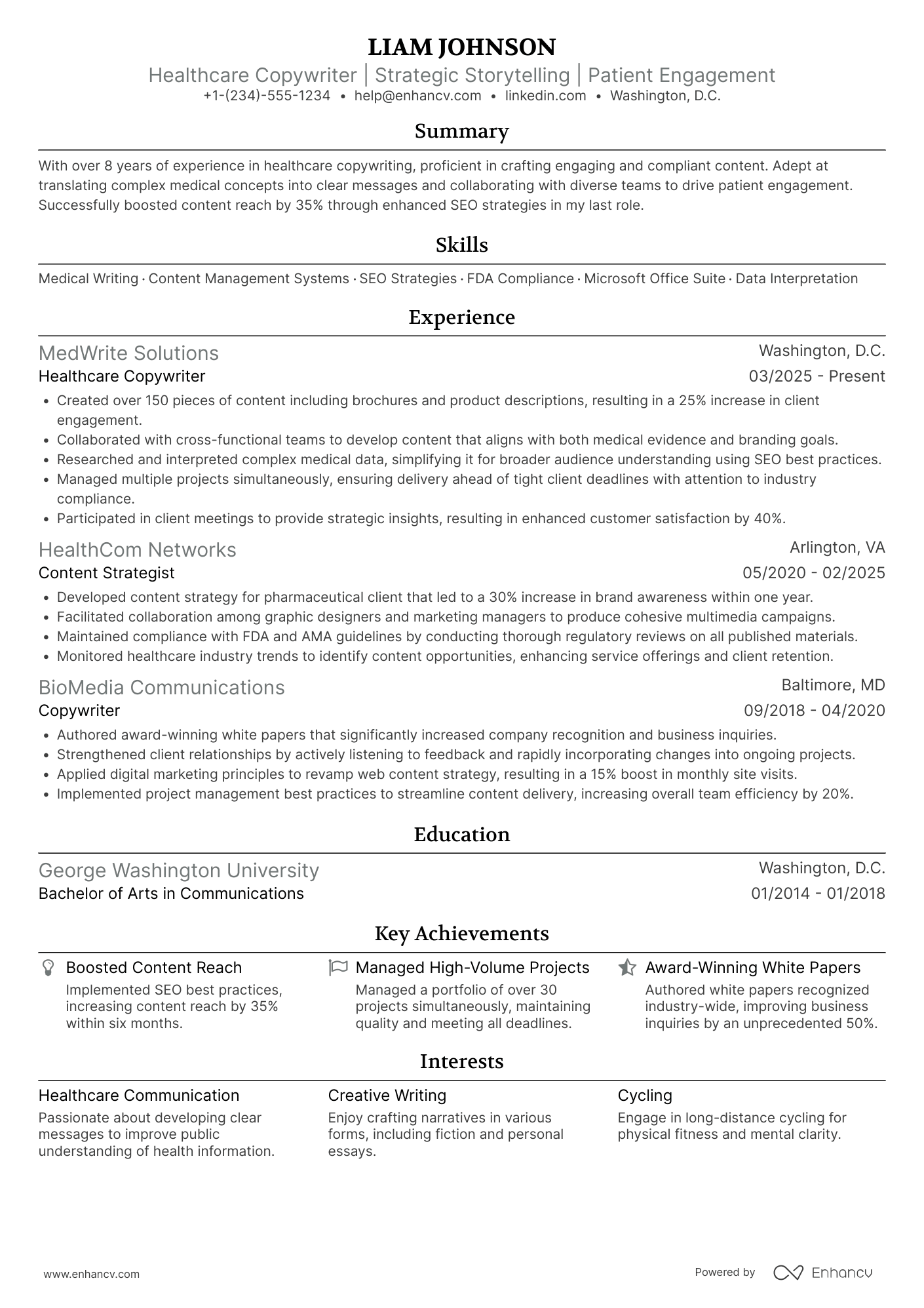 A resume example of a Healthcare Copywriter