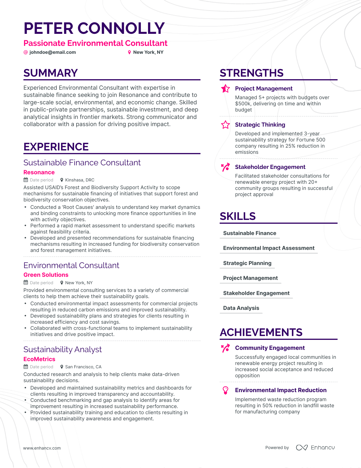 Simple Environmental Consultant Resume Template