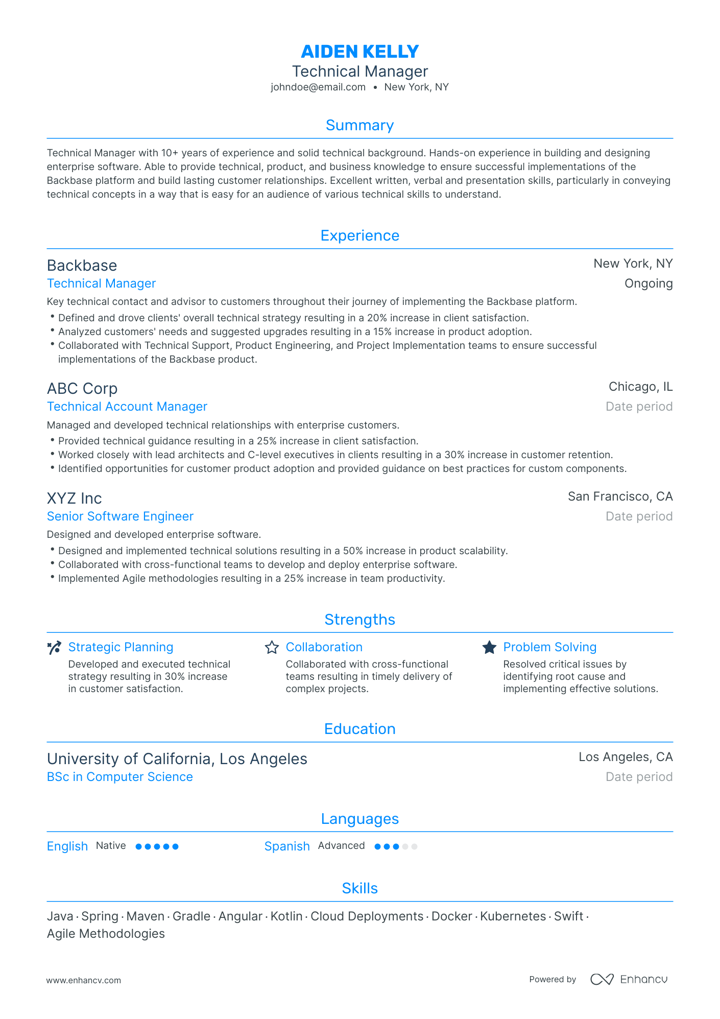 Traditional Technical Manager Resume Template
