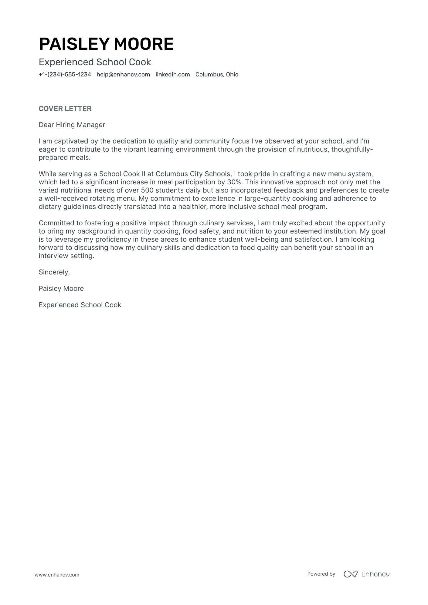 cover letter for cook template