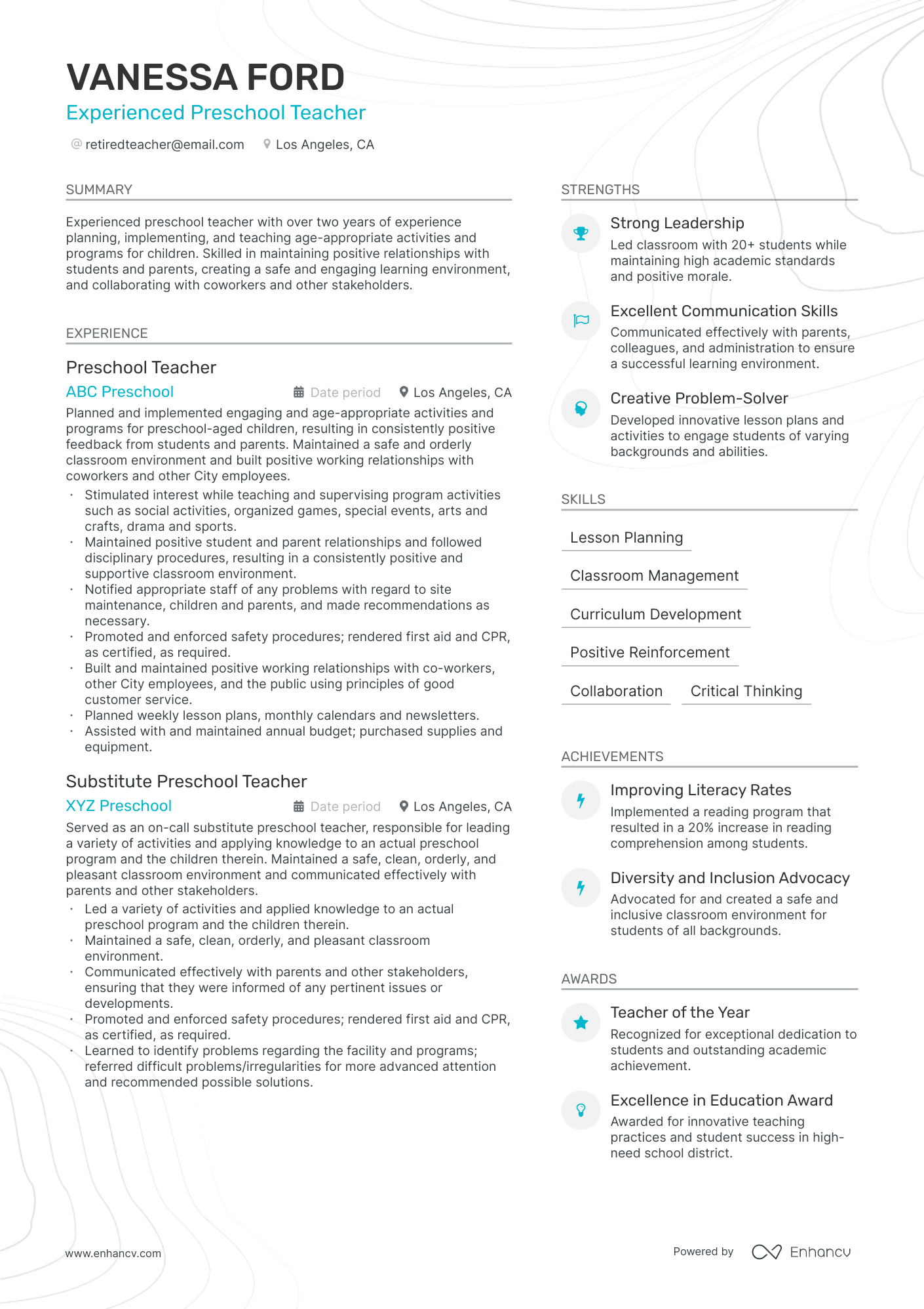 chronological resume sample for teacher