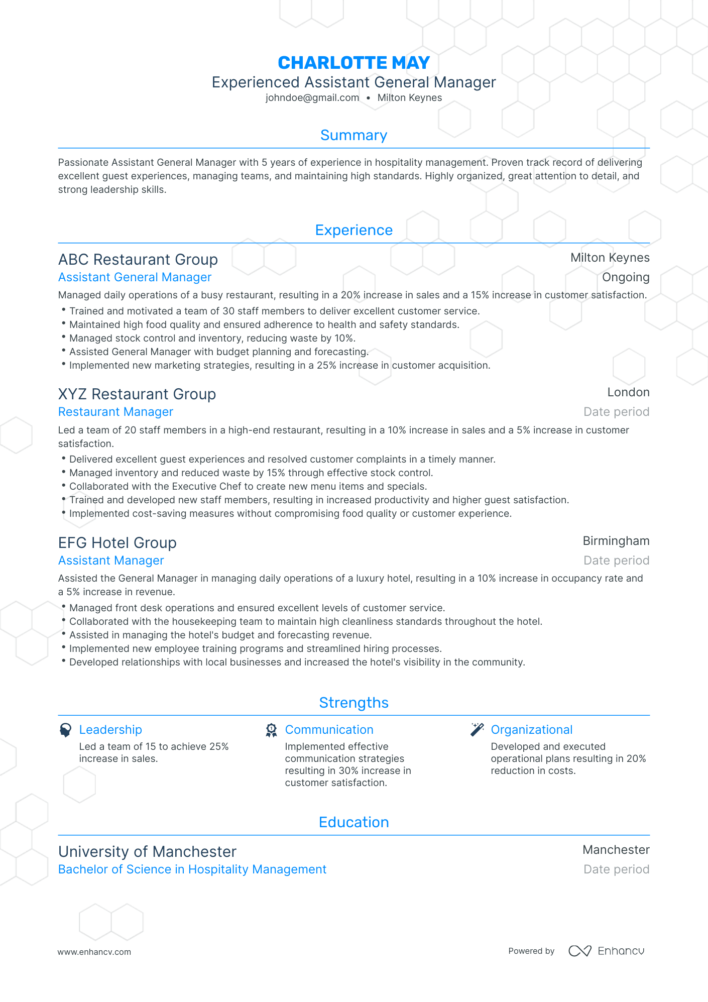 Traditional Assistant General Manager Resume Template