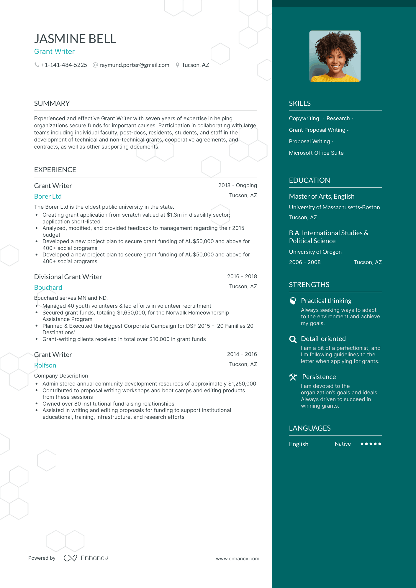 One Page Grant Writer Resume Template