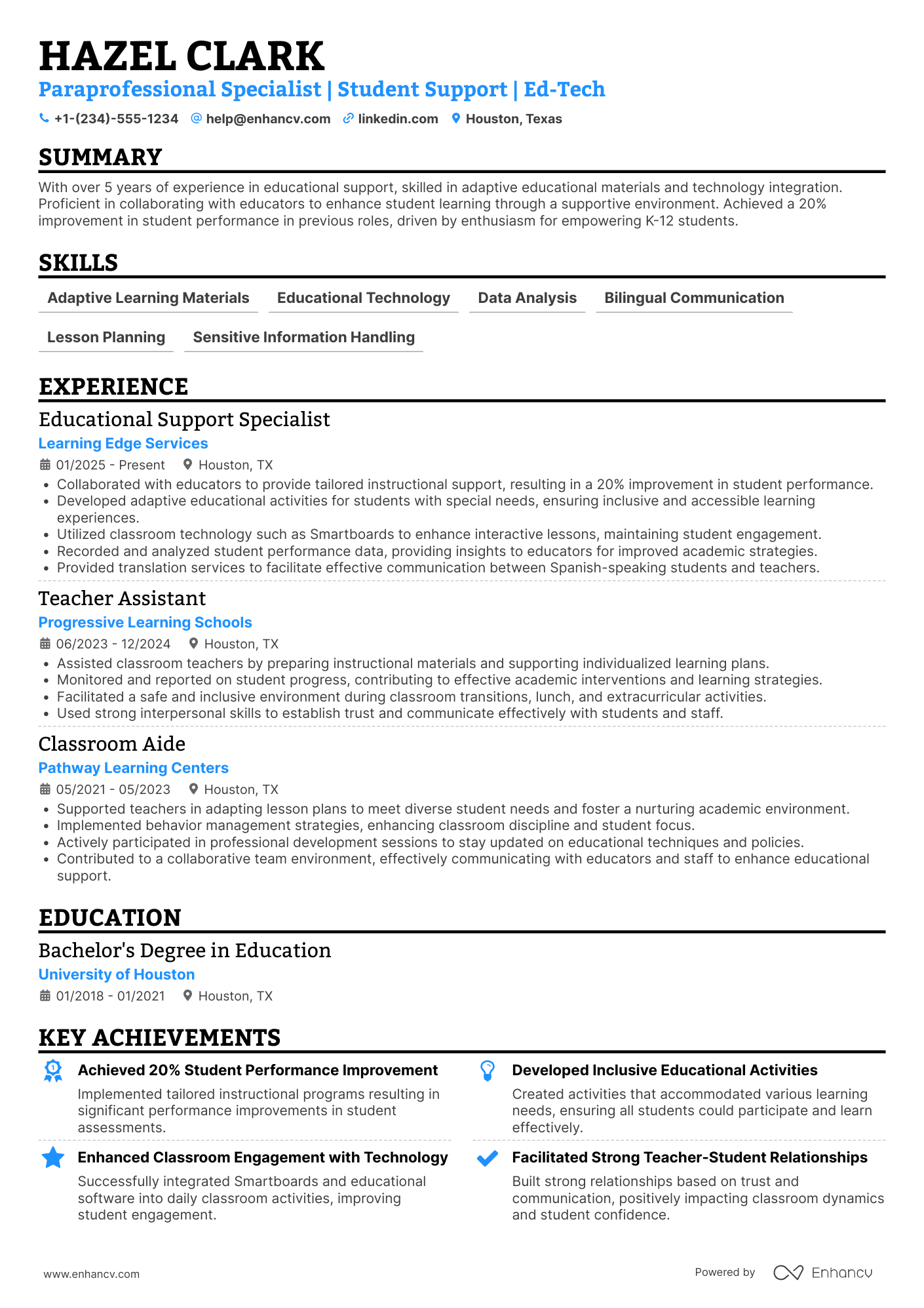 A resume example of a Academic Support Paraprofessional
