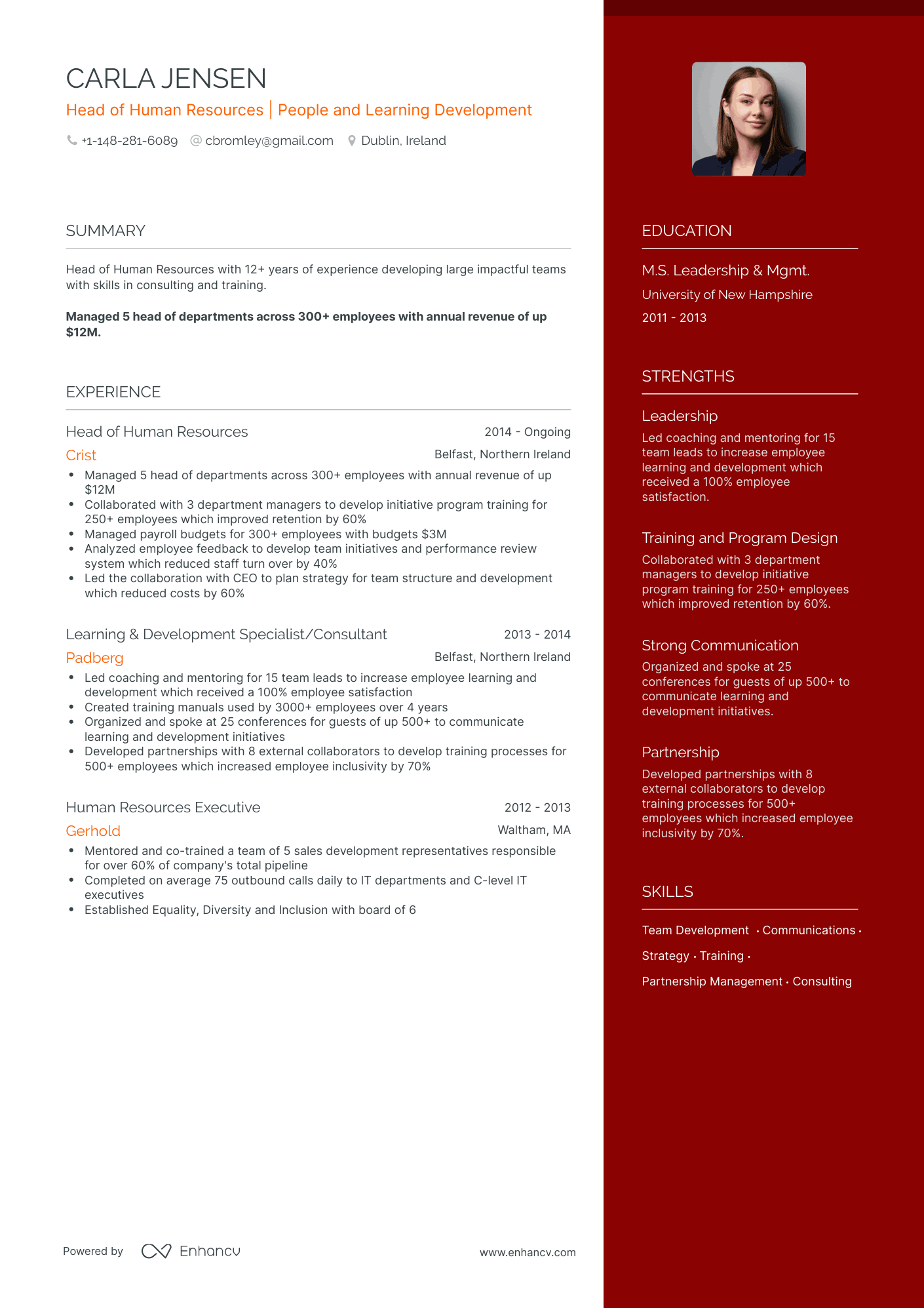 One Page HR Manager Resume Template