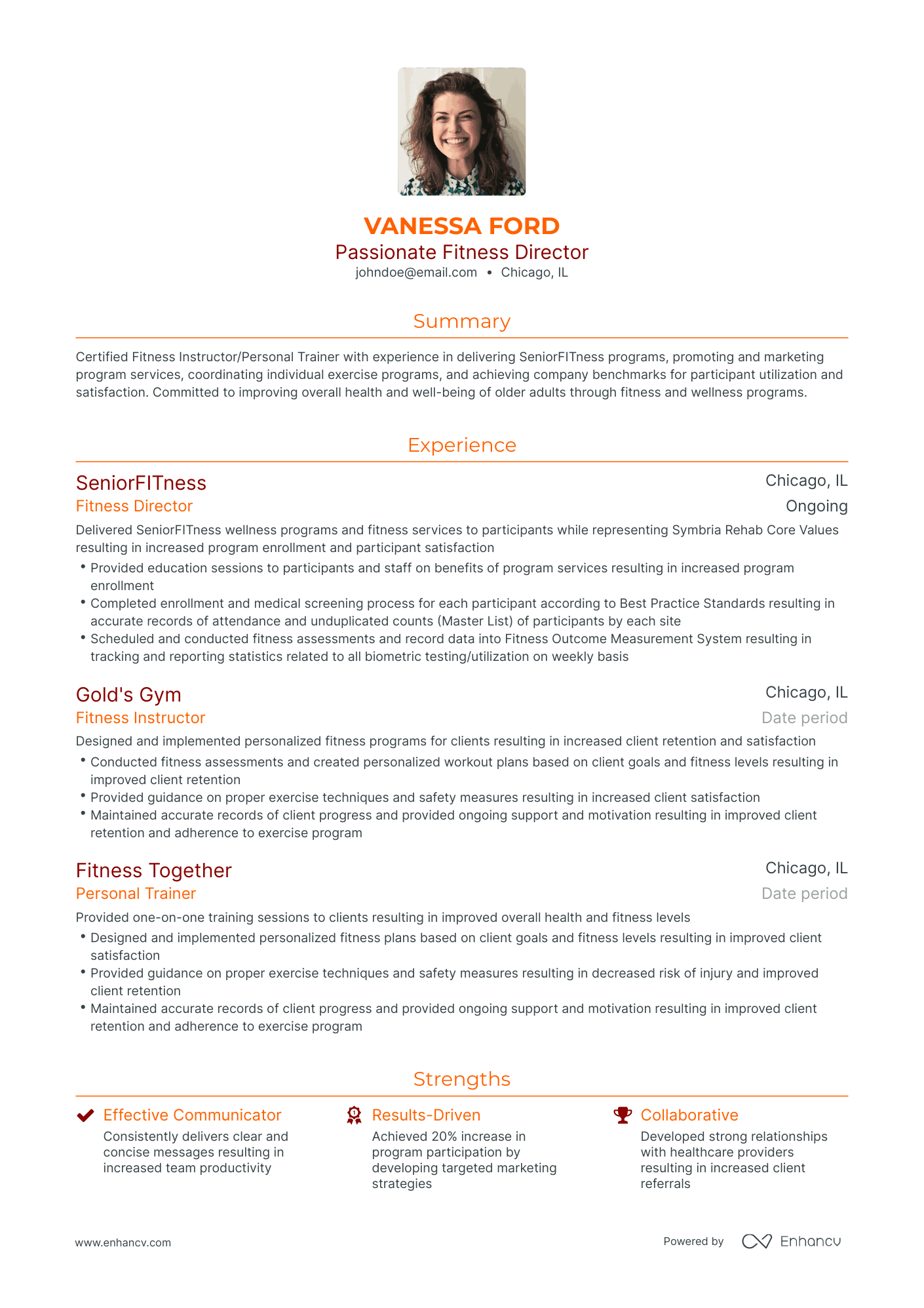Traditional Fitness Director Resume Template