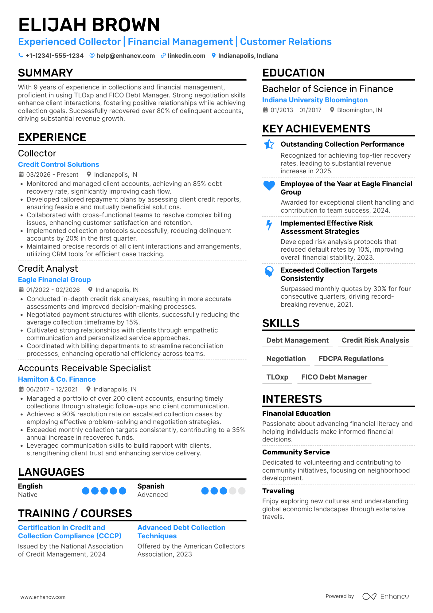 A resume example of a Collector