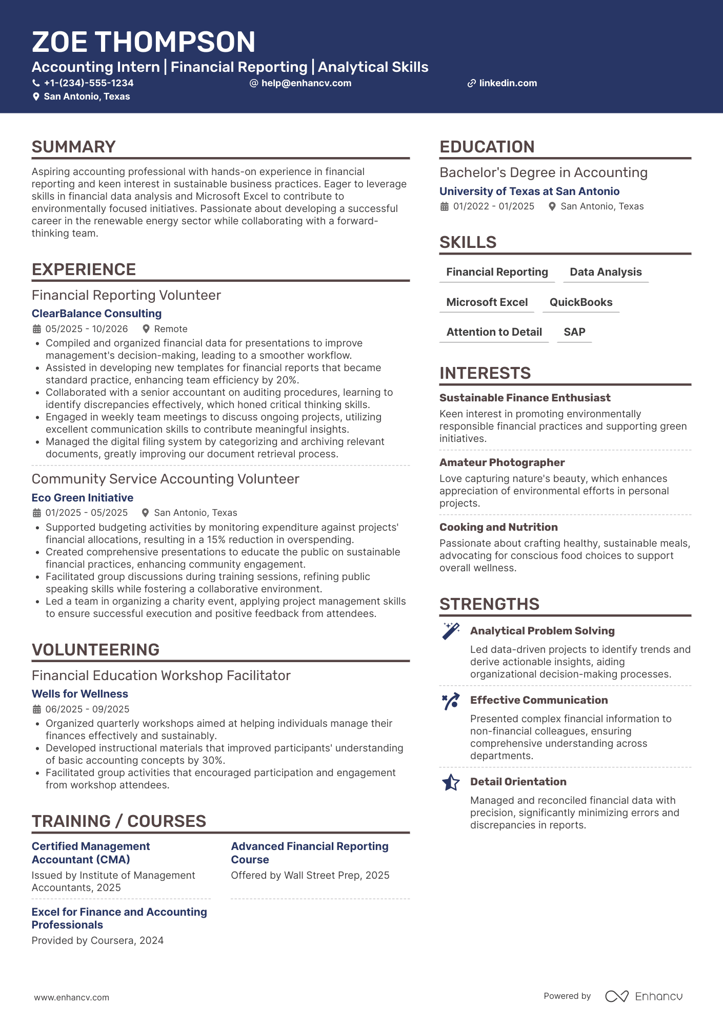 A resume example of a Accounting Intern