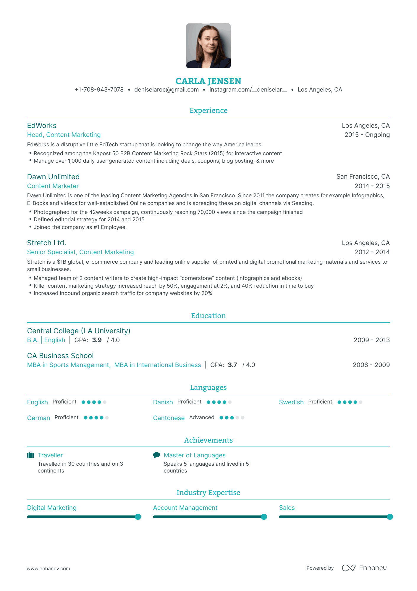Traditional Content Marketing Resume Template