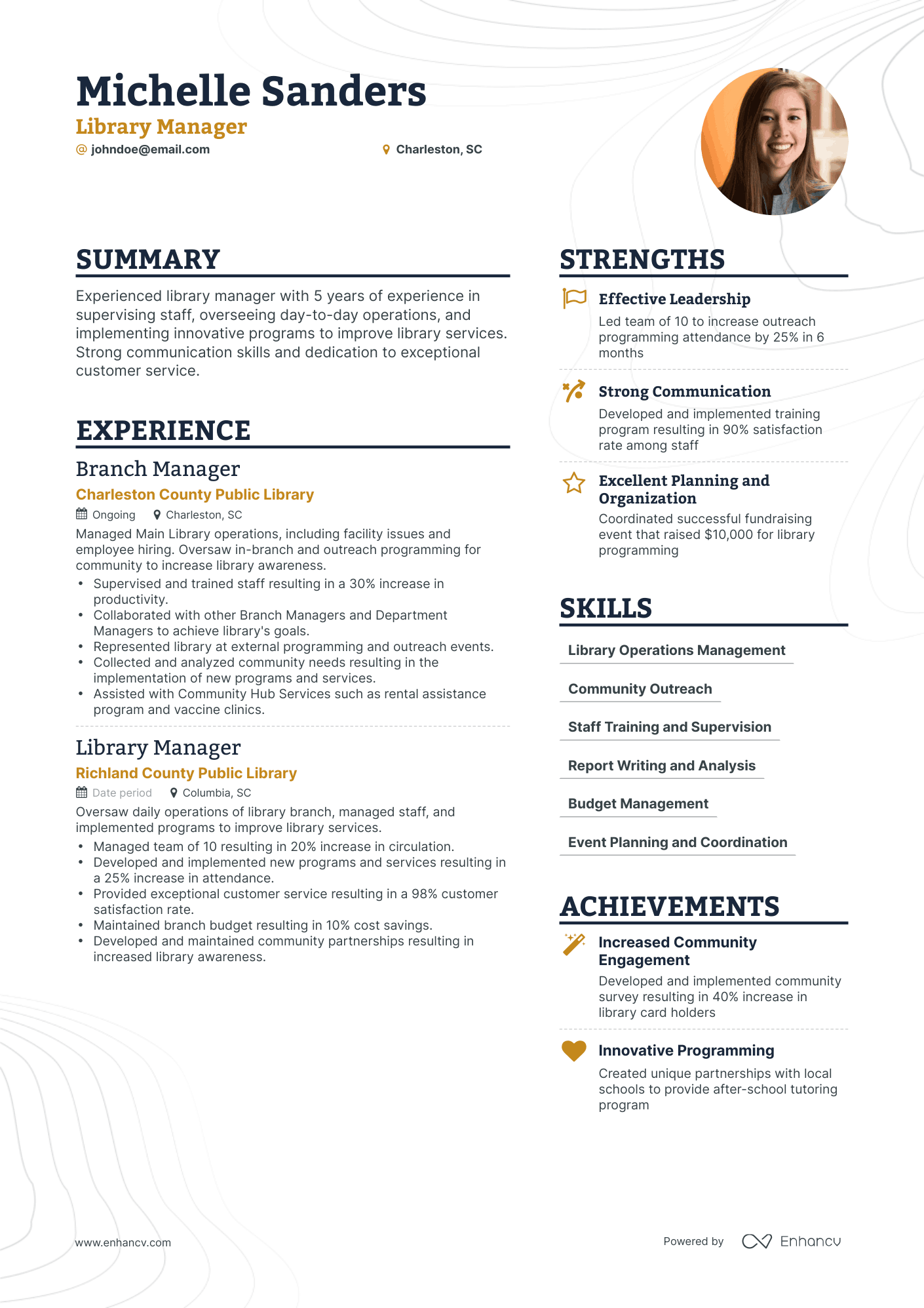 Simple Library Manager Resume Template