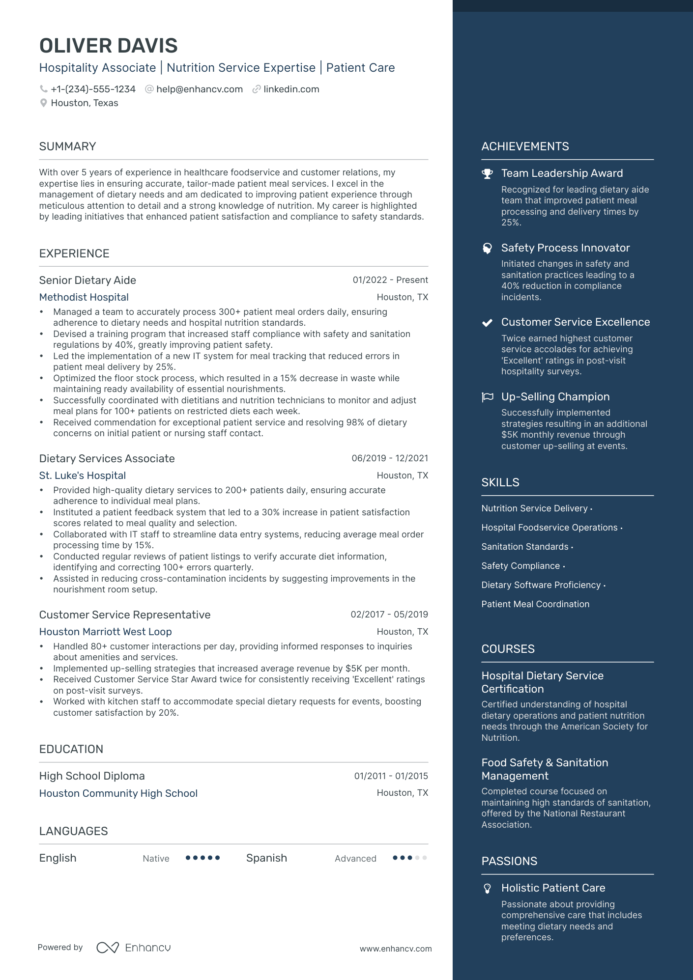 hospitality resume personal statement