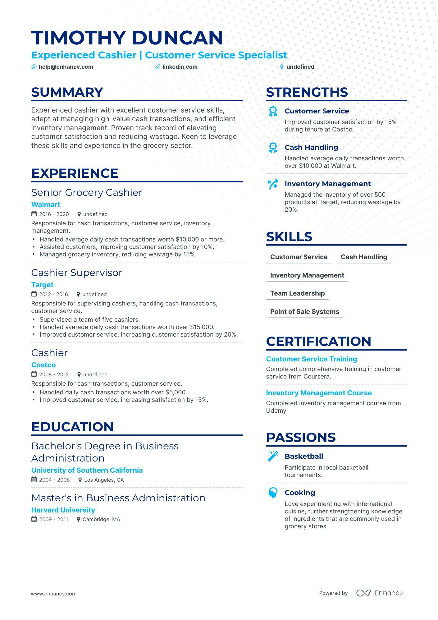 undefined Grocery Store Cashier Resume Template