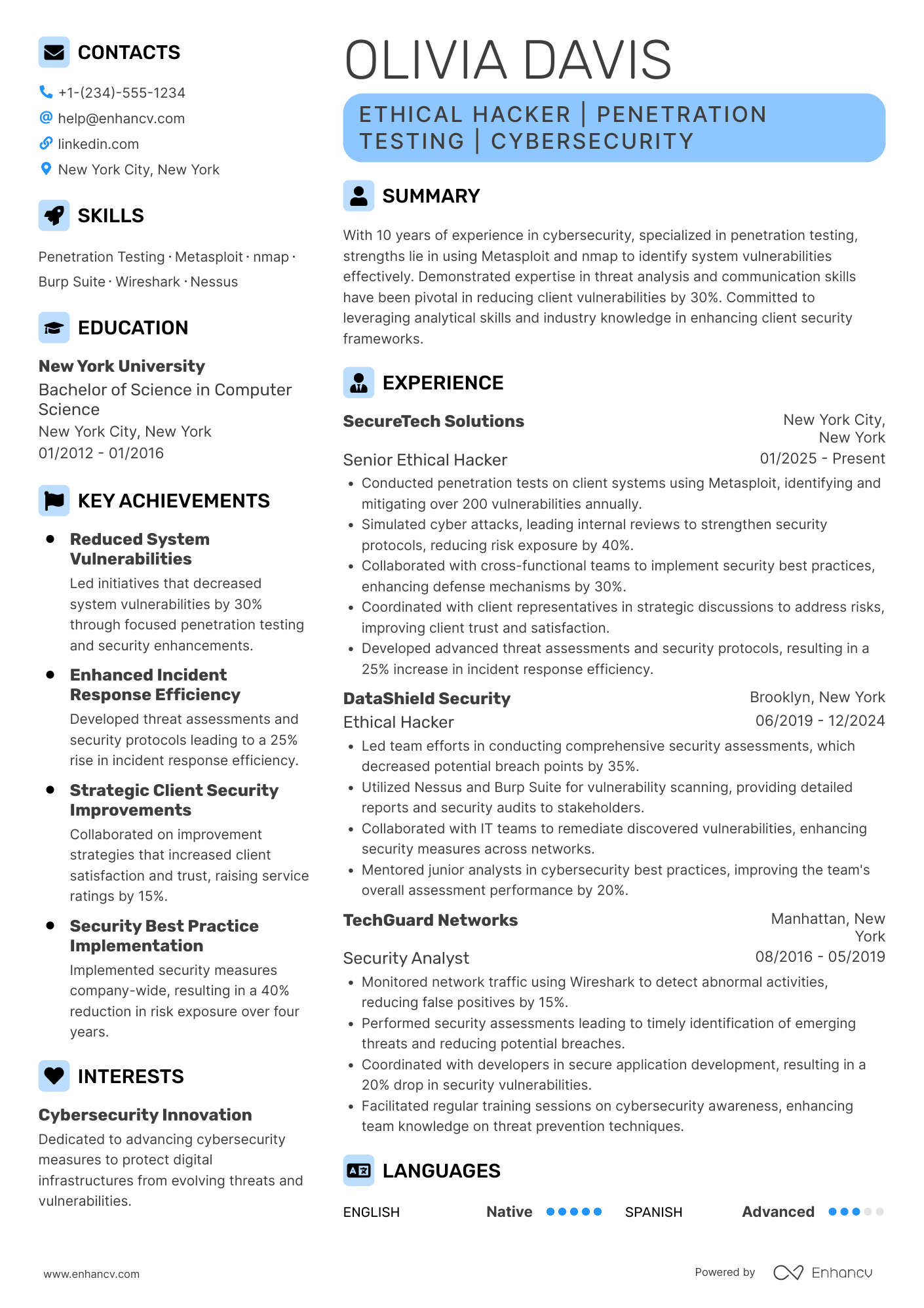 A resume example of a Ethical Hacker