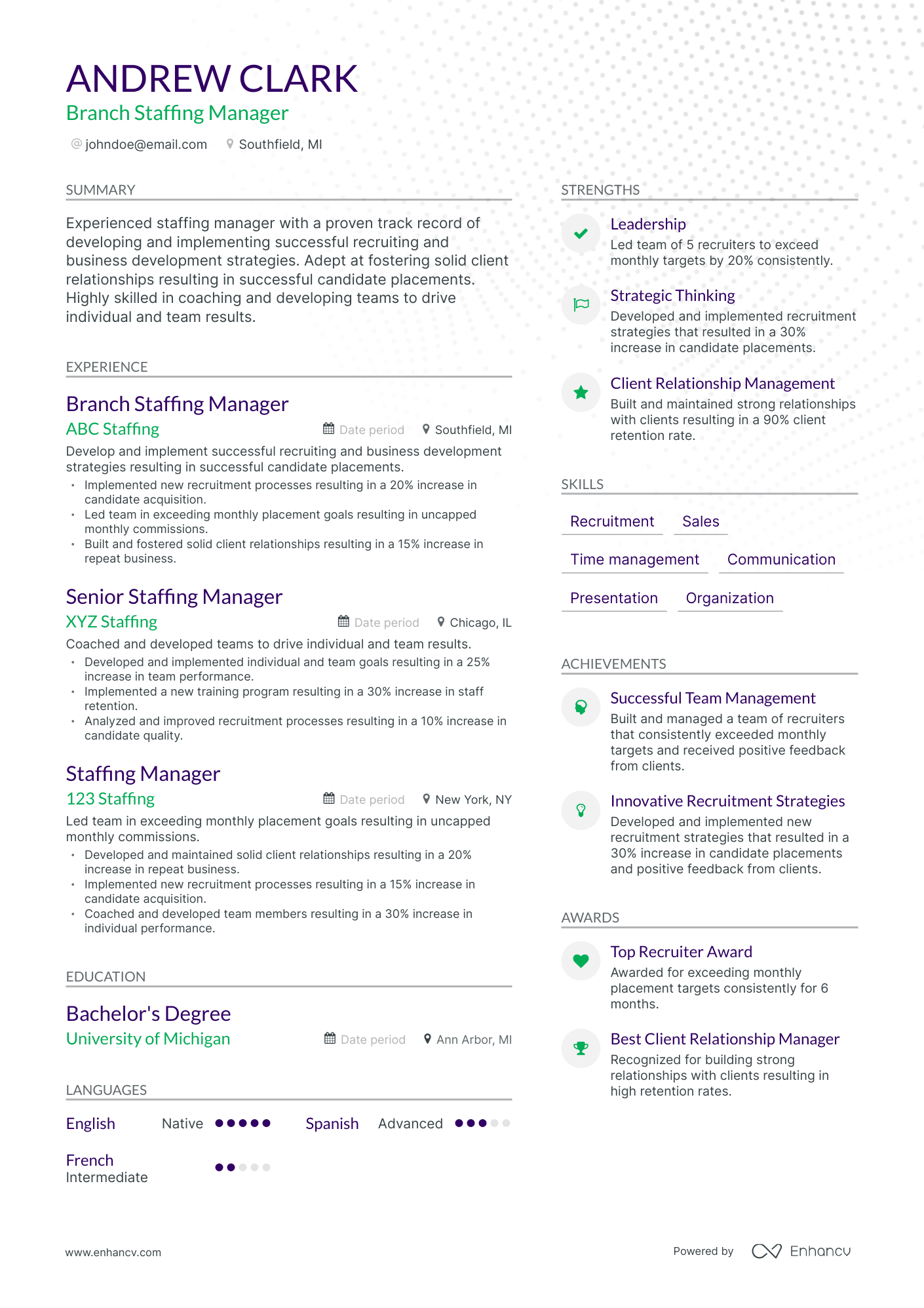 Modern Staffing Manager Resume Template