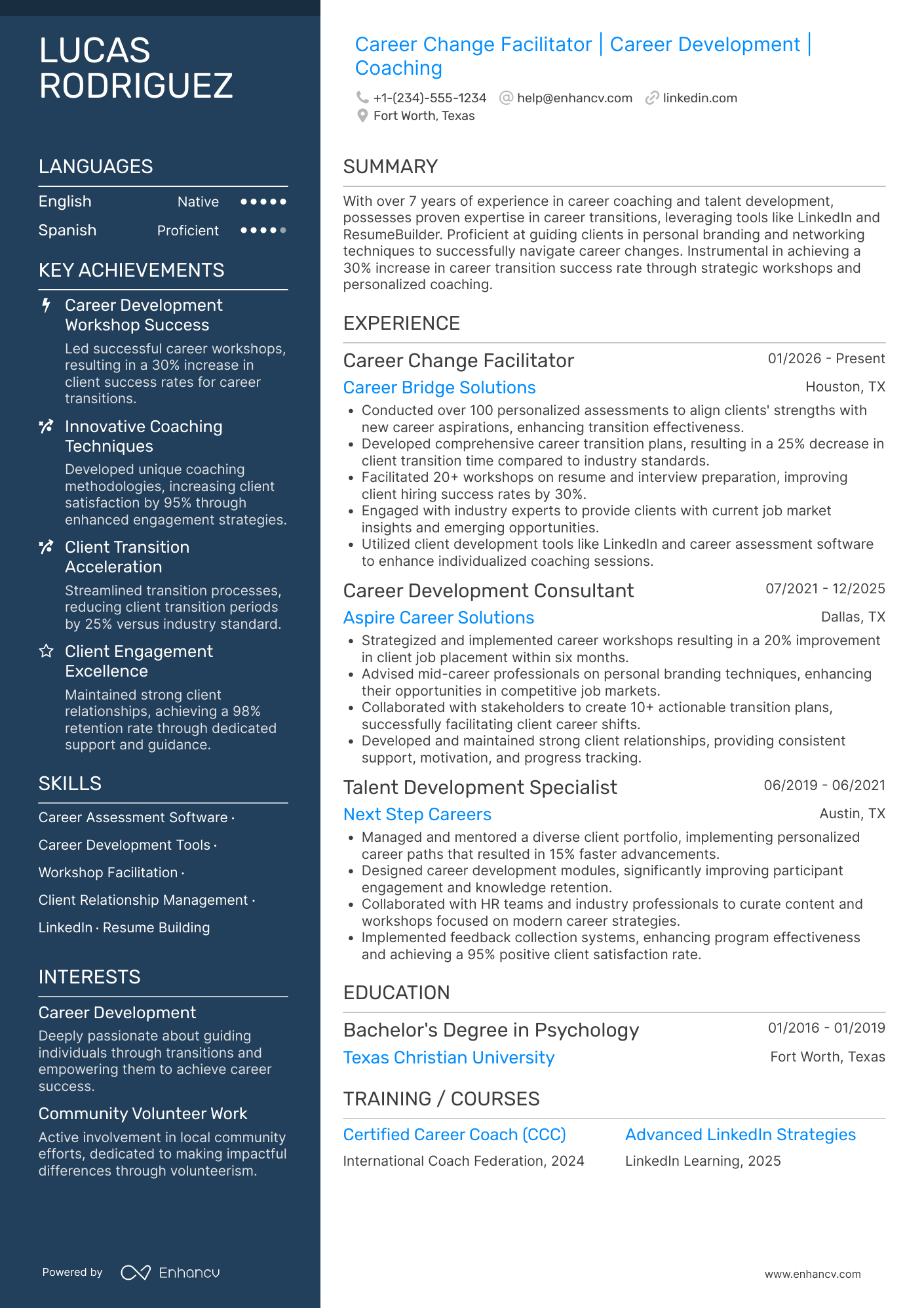 A resume example of a Career Change Facilitator