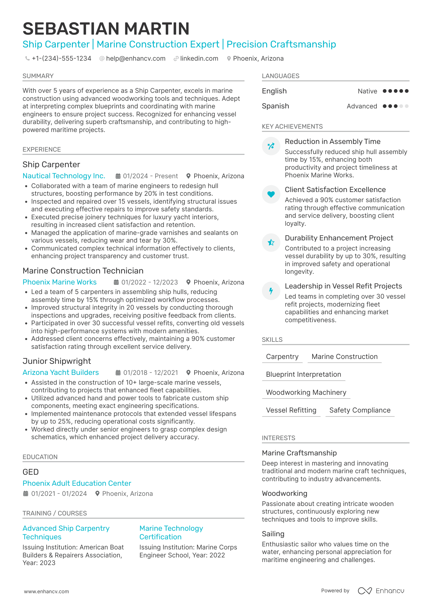 A resume example of a Ship Carpenter