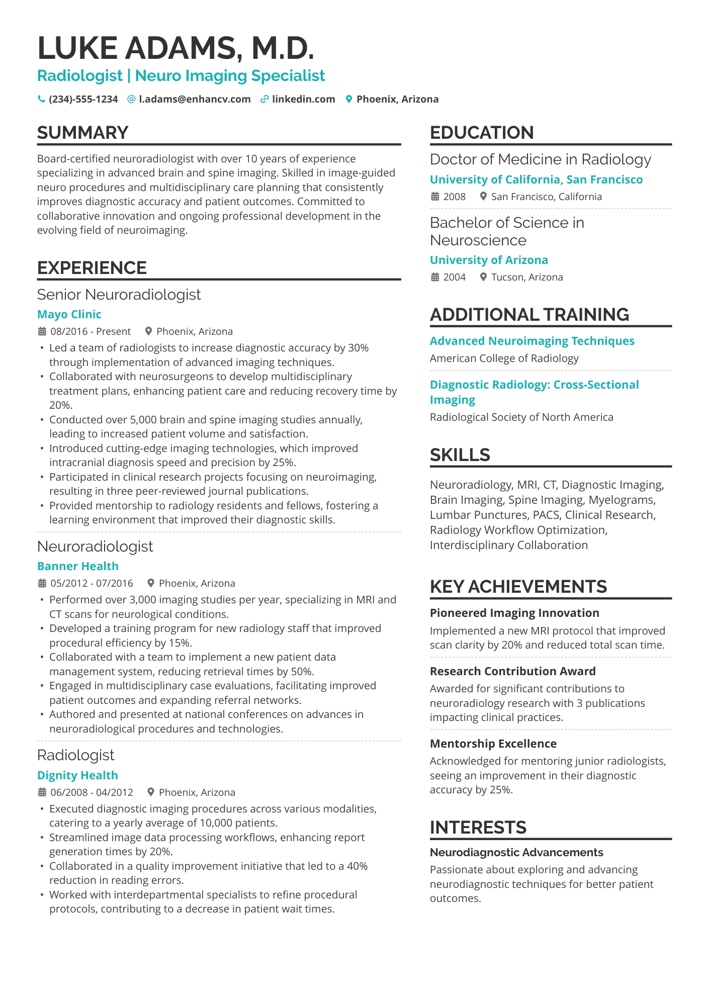 A resume example of a Radiologist