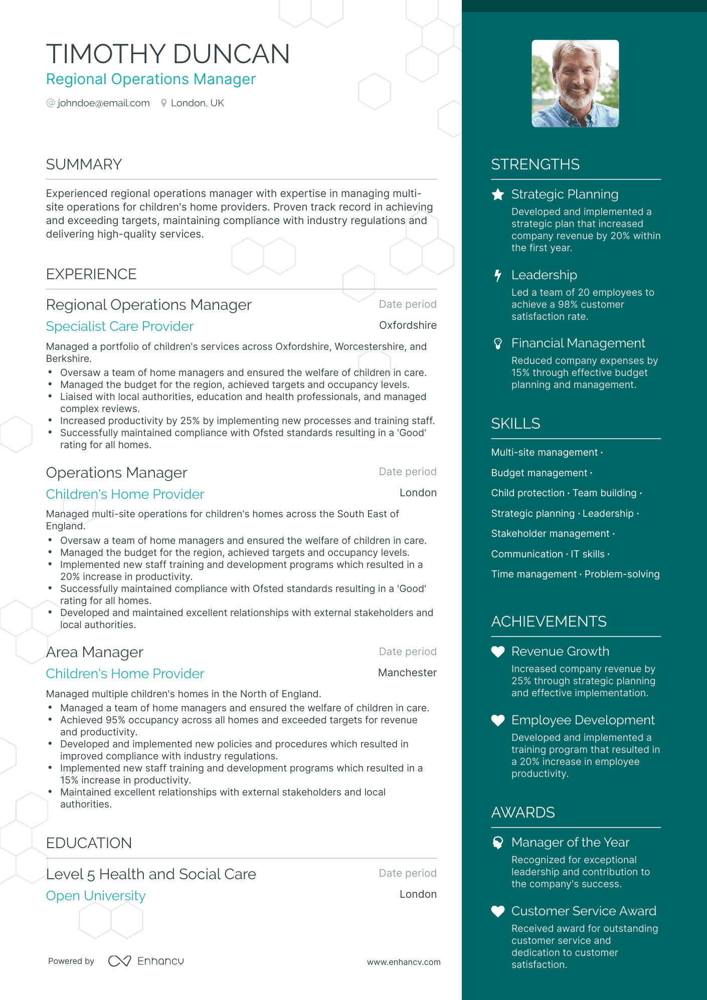 One Page Regional Operations Manager Resume Template